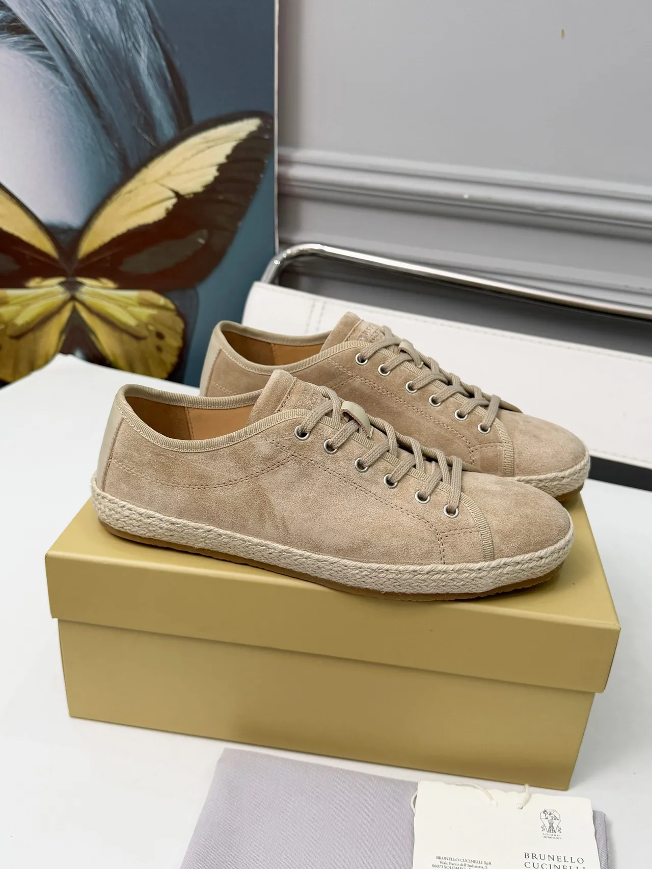 Brunello Cucinelli Beige Suede Lace-Up Boat Shoes