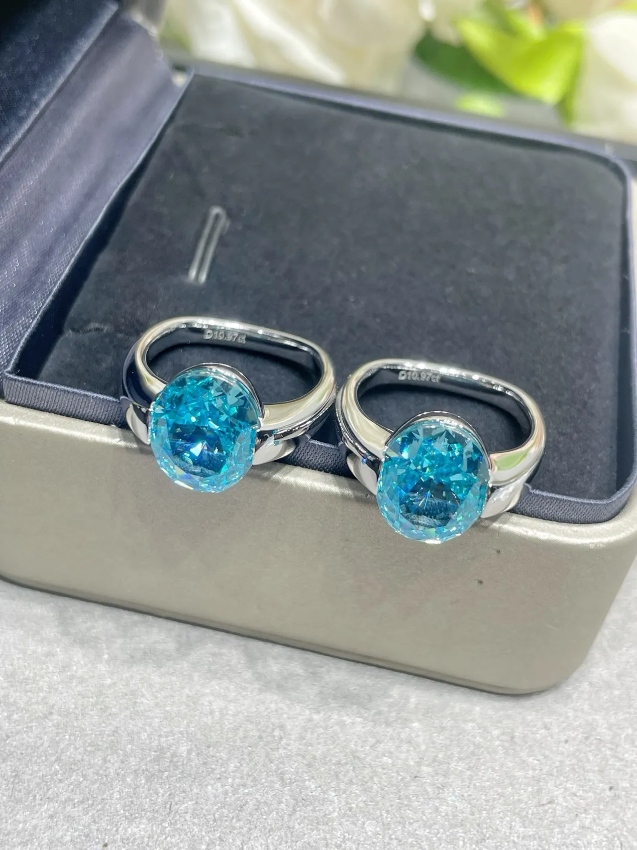 Oval Faceted Blue Gemstone Split Shank Ring