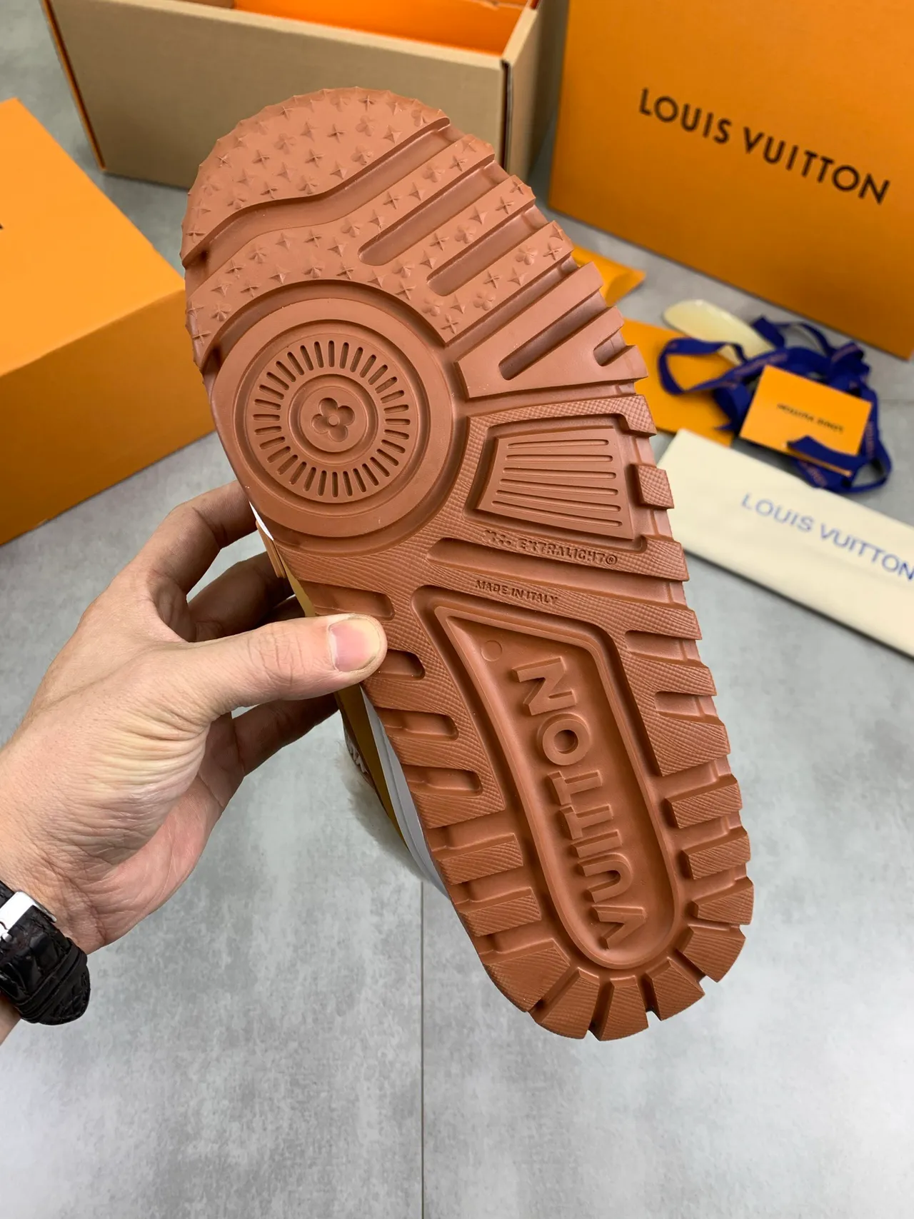Louis Vuitton LV Trainer Brown White Shearling-Lined Tan Leather Lifestyle Sneakers
