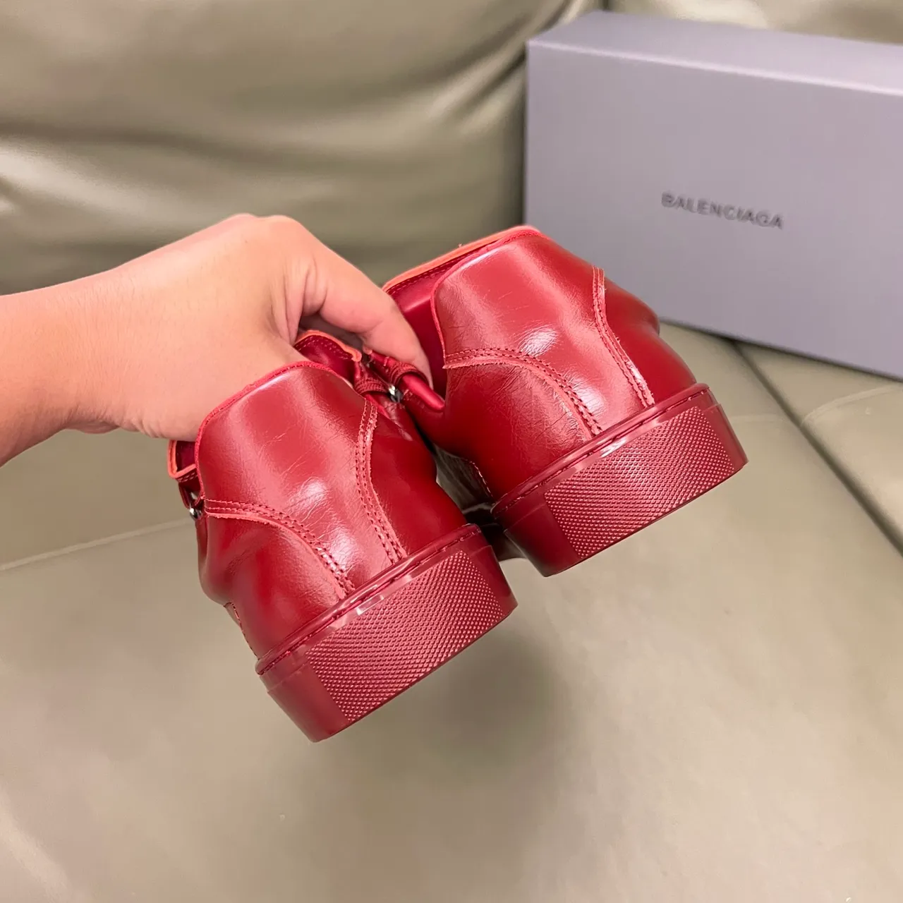 Balenciaga Red Leather Low-Top Lifestyle Sneakers