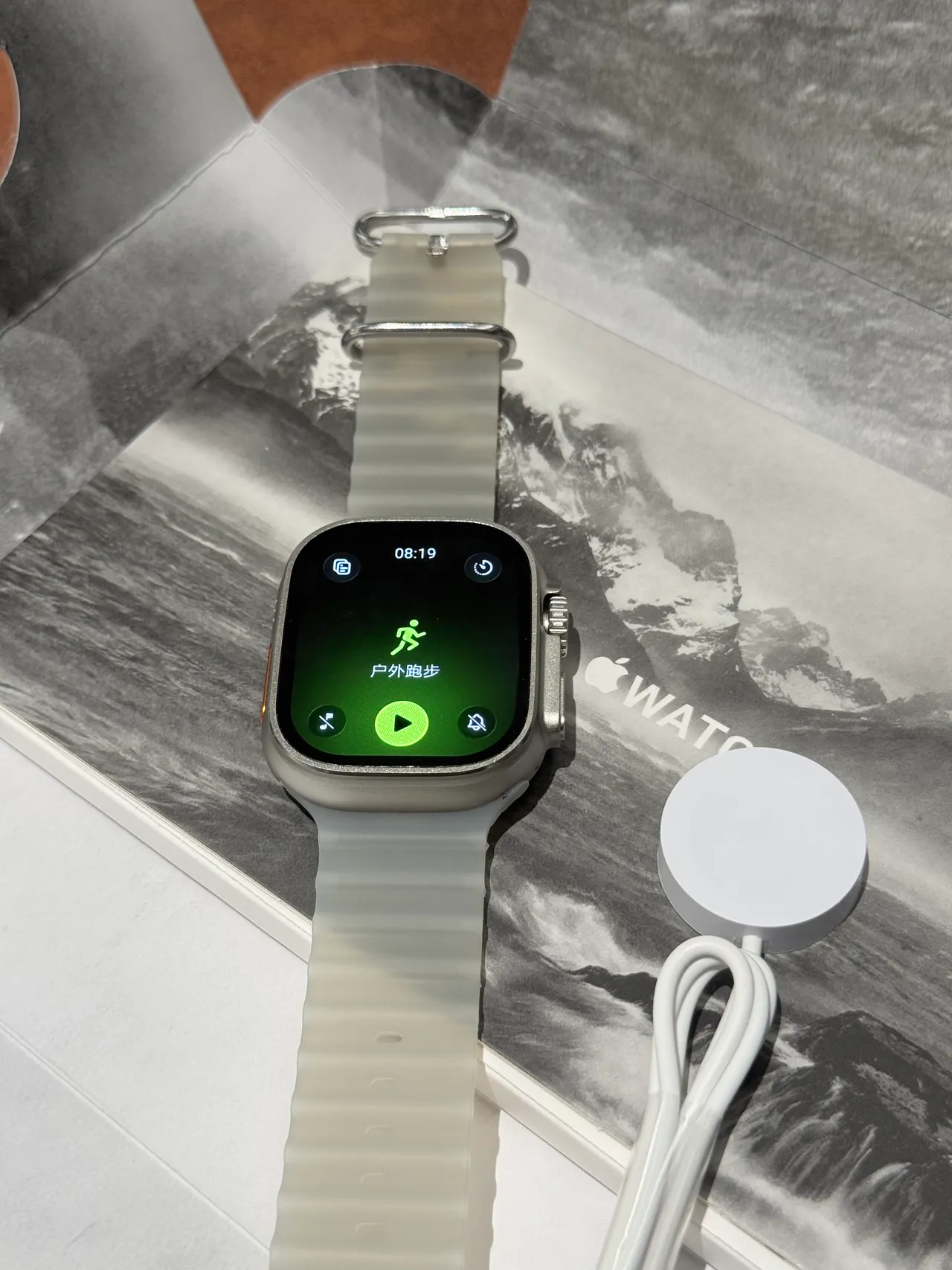 Apple Gray Orange Square Case Action Button Sports Watch