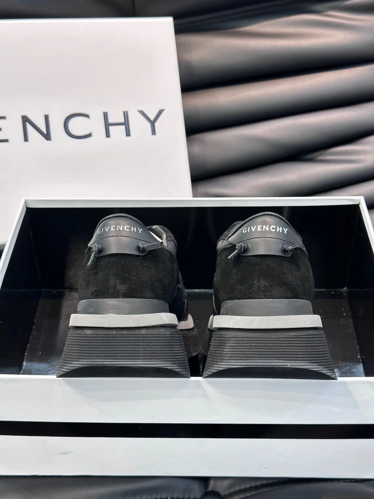 Givenchy Black White Platform Sole Mixed-Material Upper Chunky Sneakers