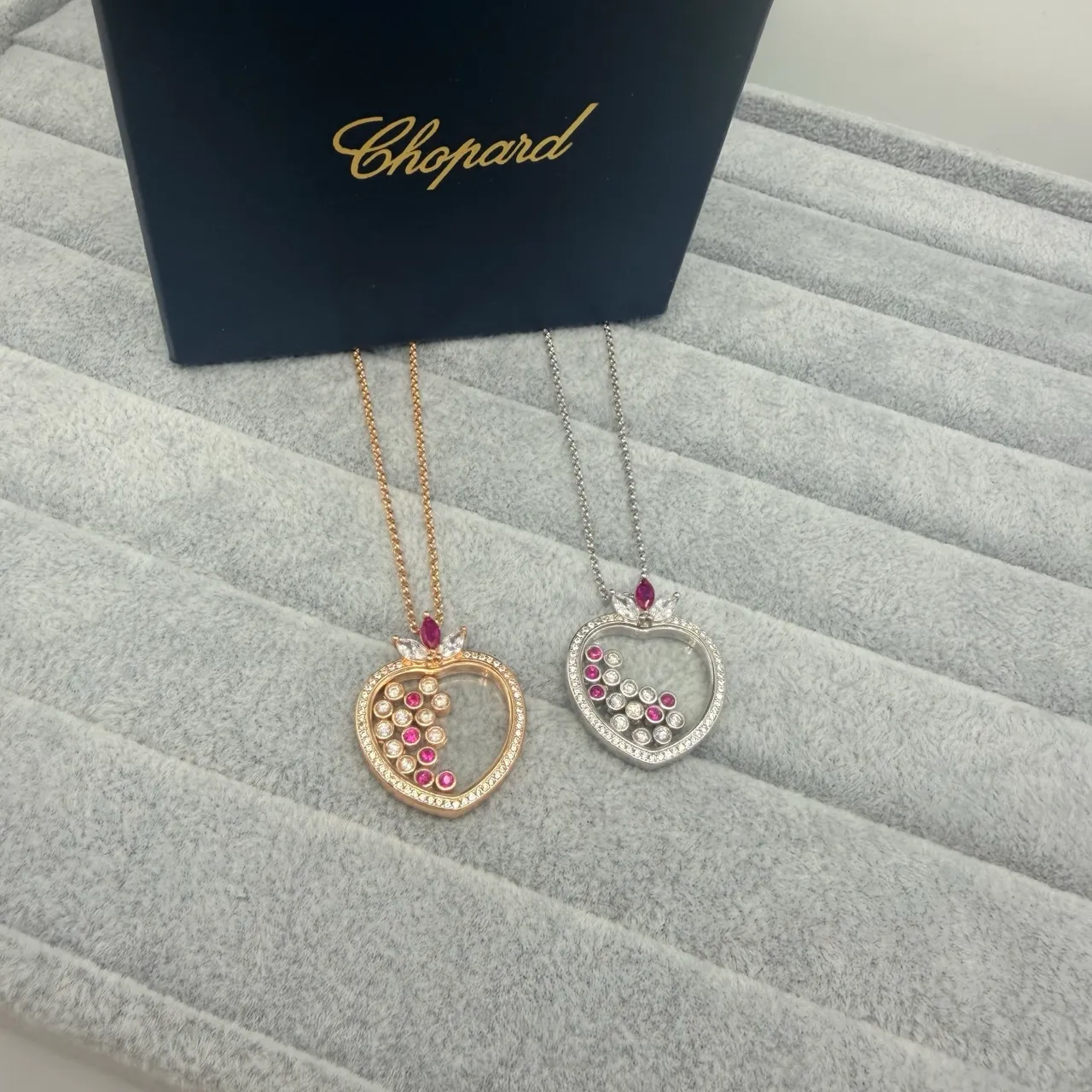 Chopard Happy Hearts Gold Pink Heart-Shaped Locket Pavé Diamond Bezel Necklace