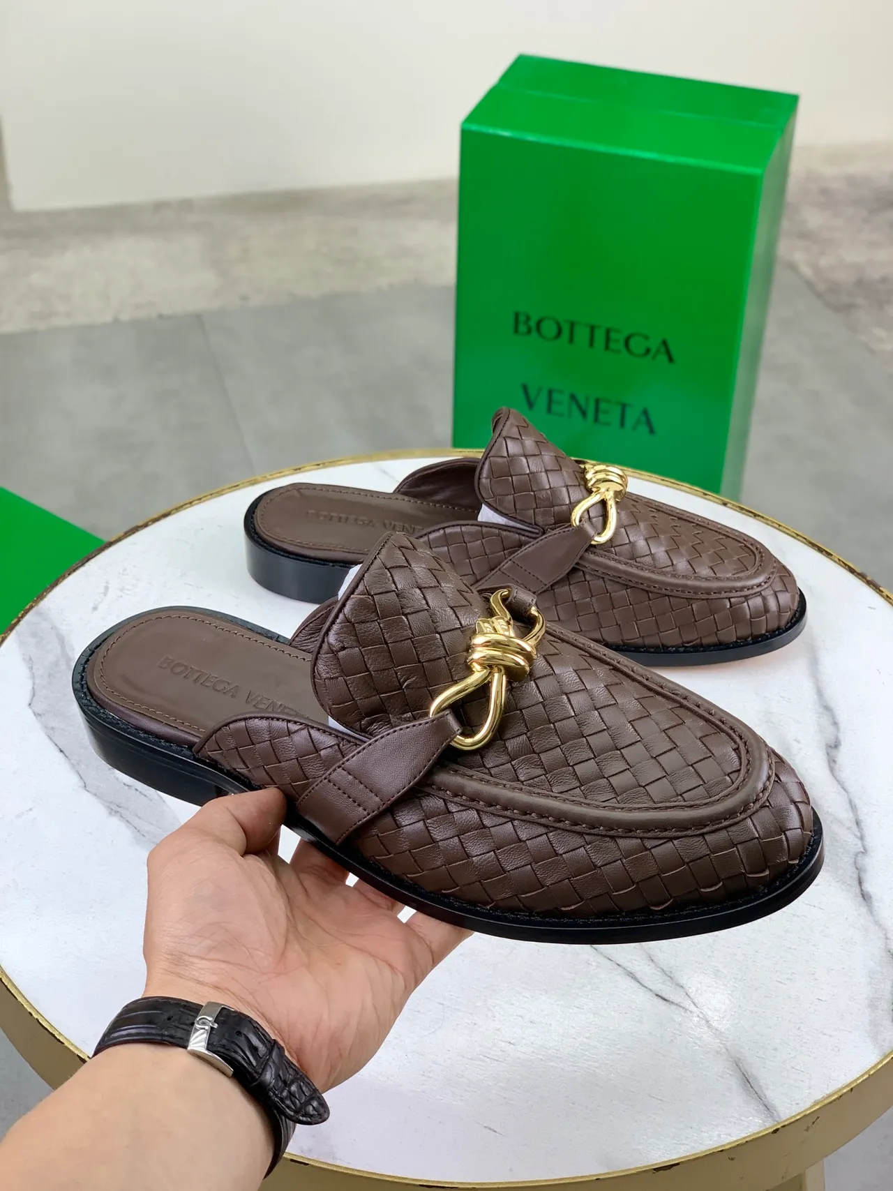 Bottega Veneta Andiamo Brown Intrecciato Woven Leather Loafers