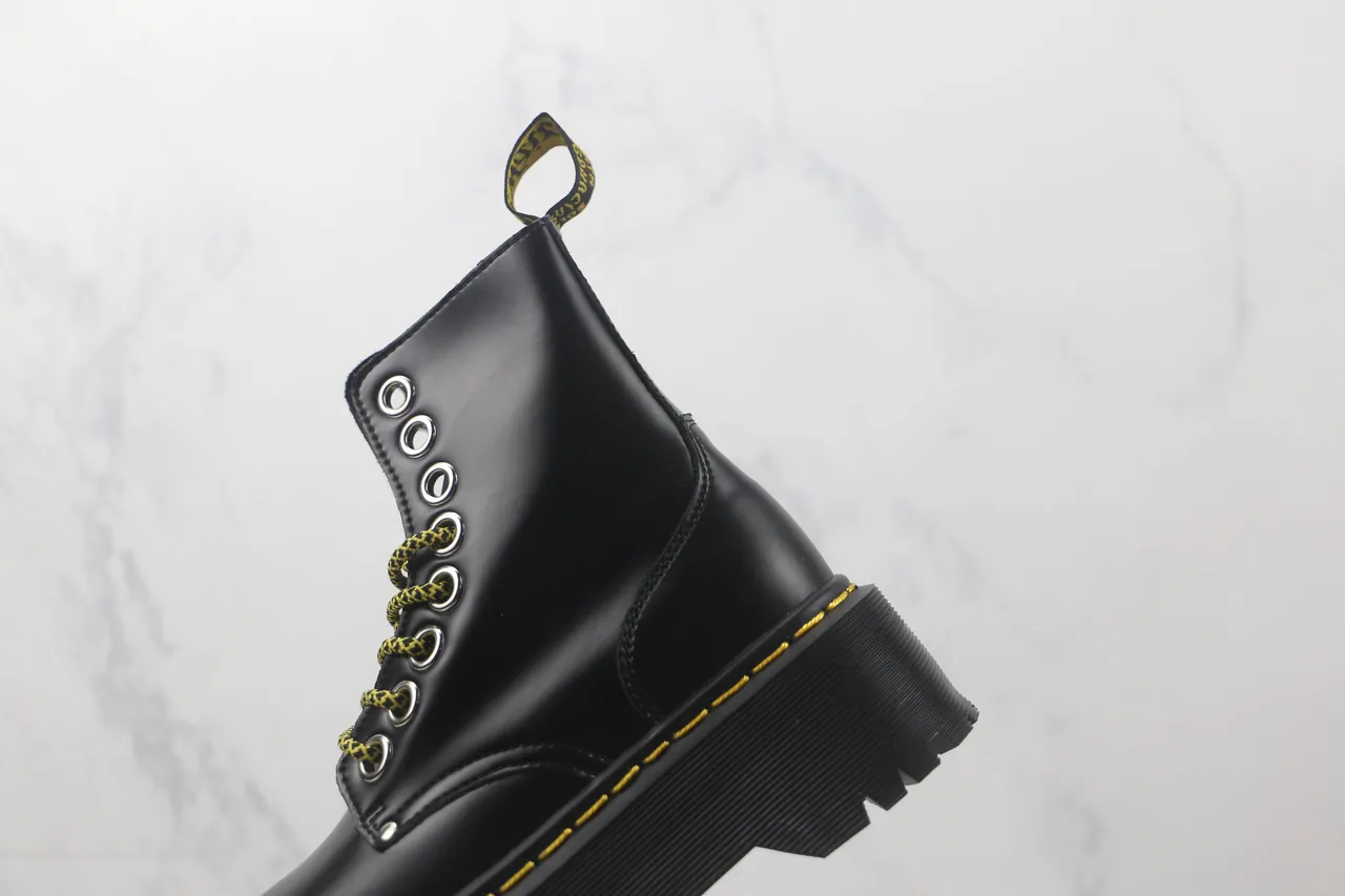 Dr. Martens Jadon Black Yellow Platform Sole Smooth Leather Martin Boots