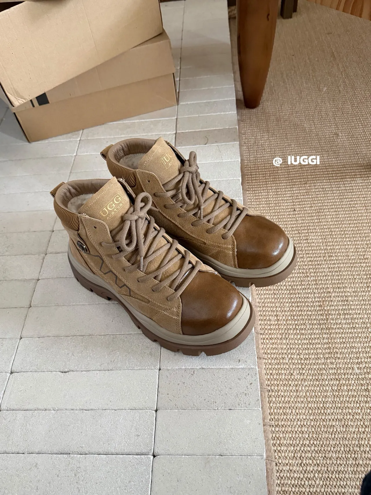 UGG Lace-Up Shearling-Lined Two-Tone Ankle Boots