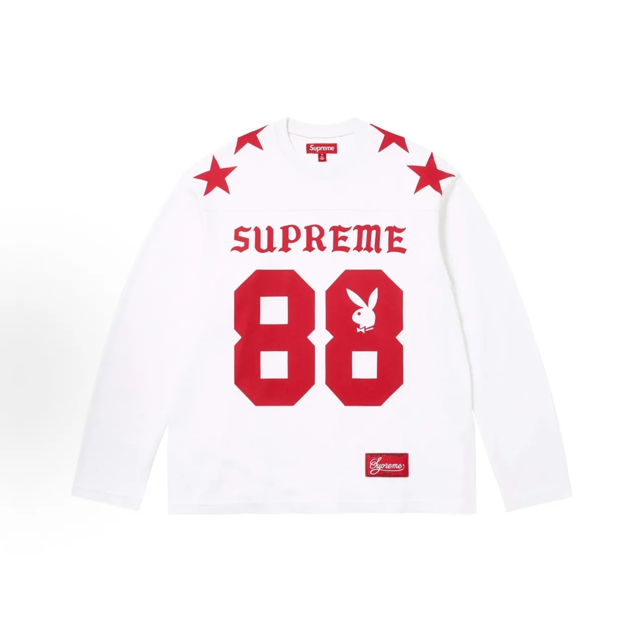 Supreme White Red Long-Sleeve Crewneck Jersey