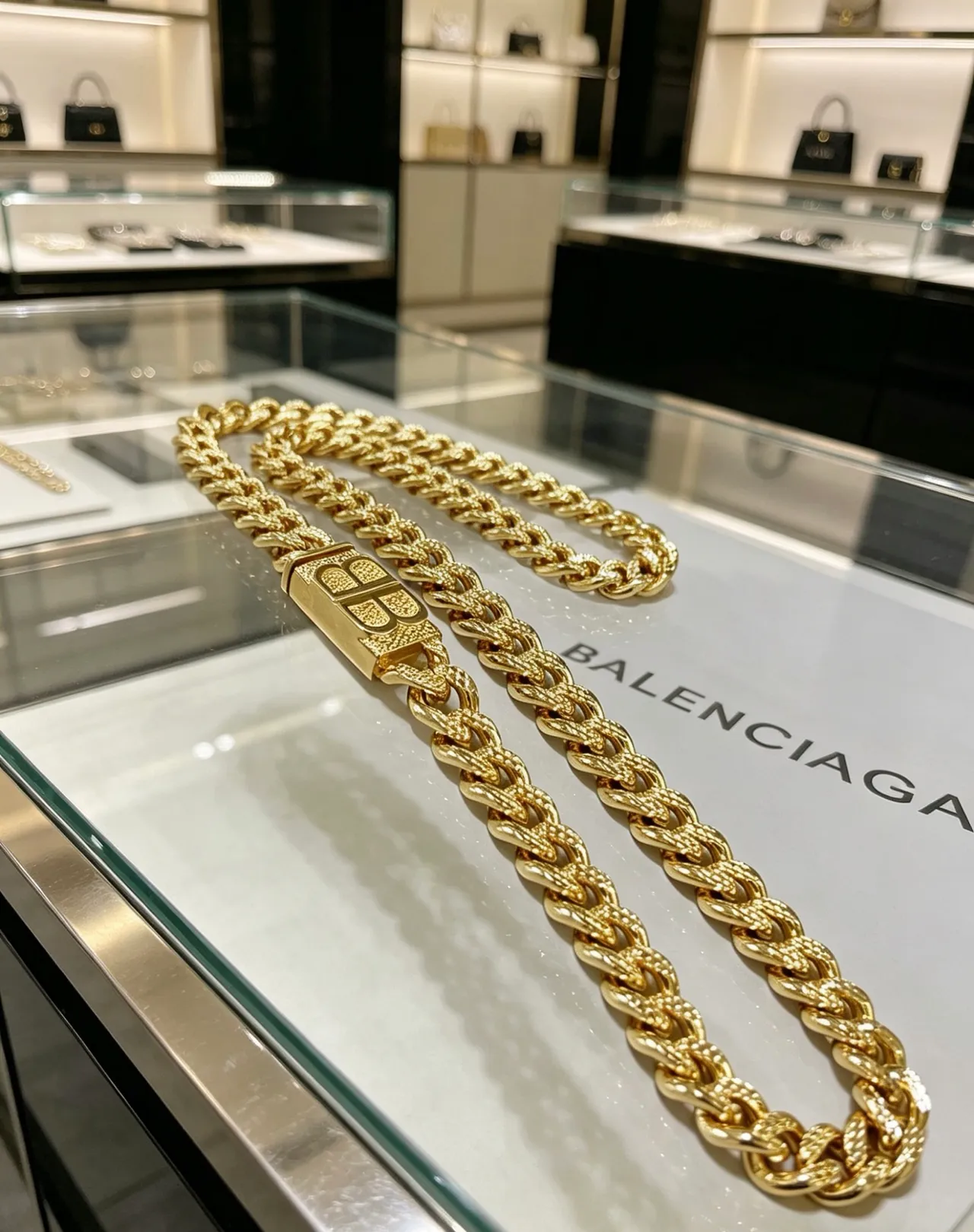 Balenciaga BB Chain Gold Chunky Curb Logo Clasp Necklace