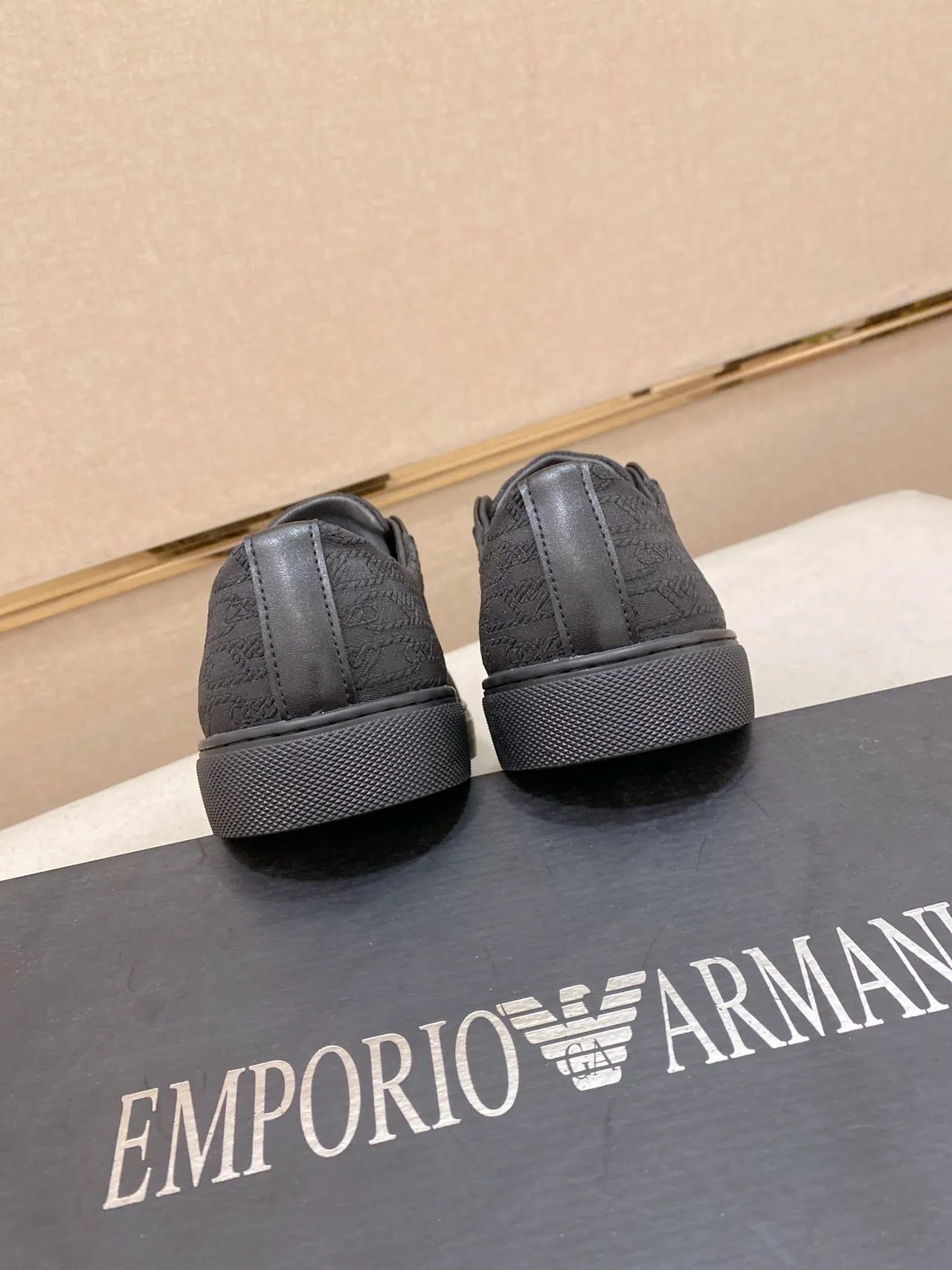 Emporio Armani Monochrome Black Logo Jacquard Low-Top Sneakers