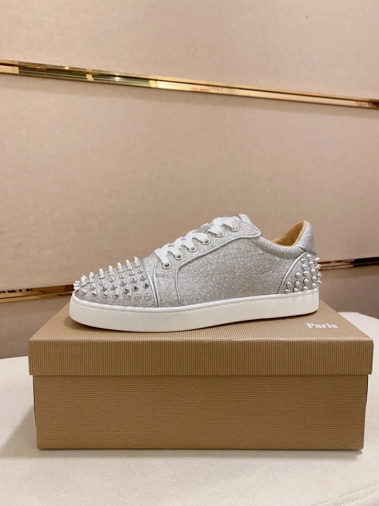 Christian Louboutin Spiky Glitter Low-Top Lifestyle Sneakers