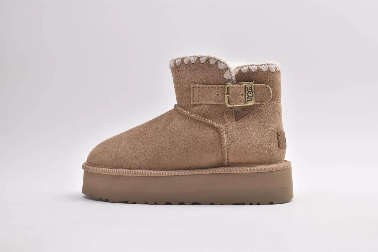 UGG Tasman Tan Suede Shearling-Trimmed Platform Snow Boots
