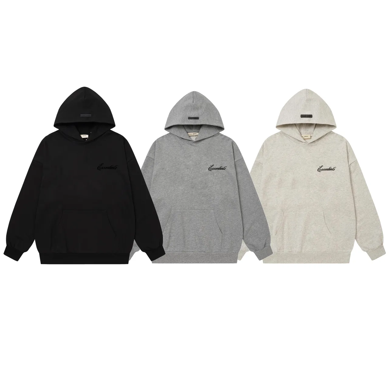 Fear of God Essentials Gray Black Oversized Fit Minimalist Embroidery Hoodie