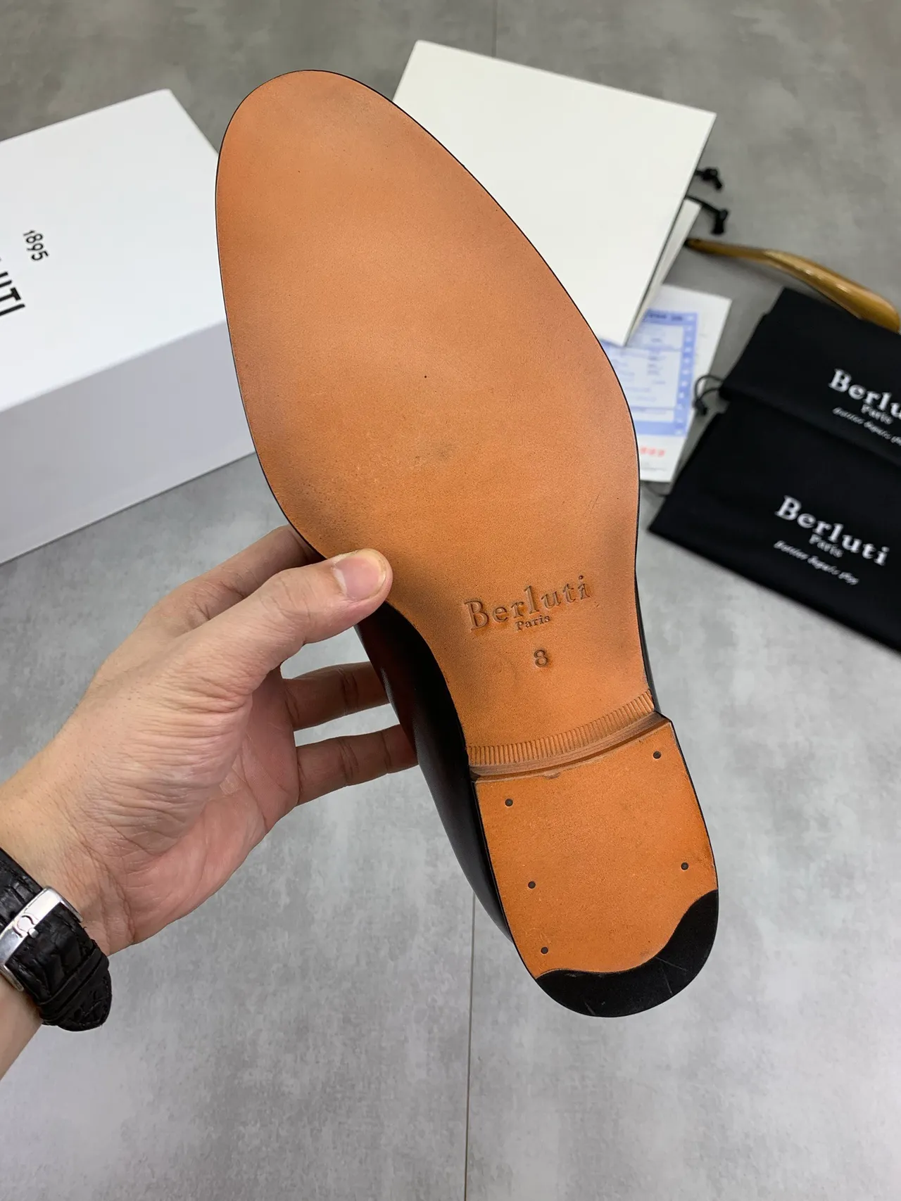 Berluti Brown Black Polished Leather Hand-Embossed Script Detailing Oxford Shoes