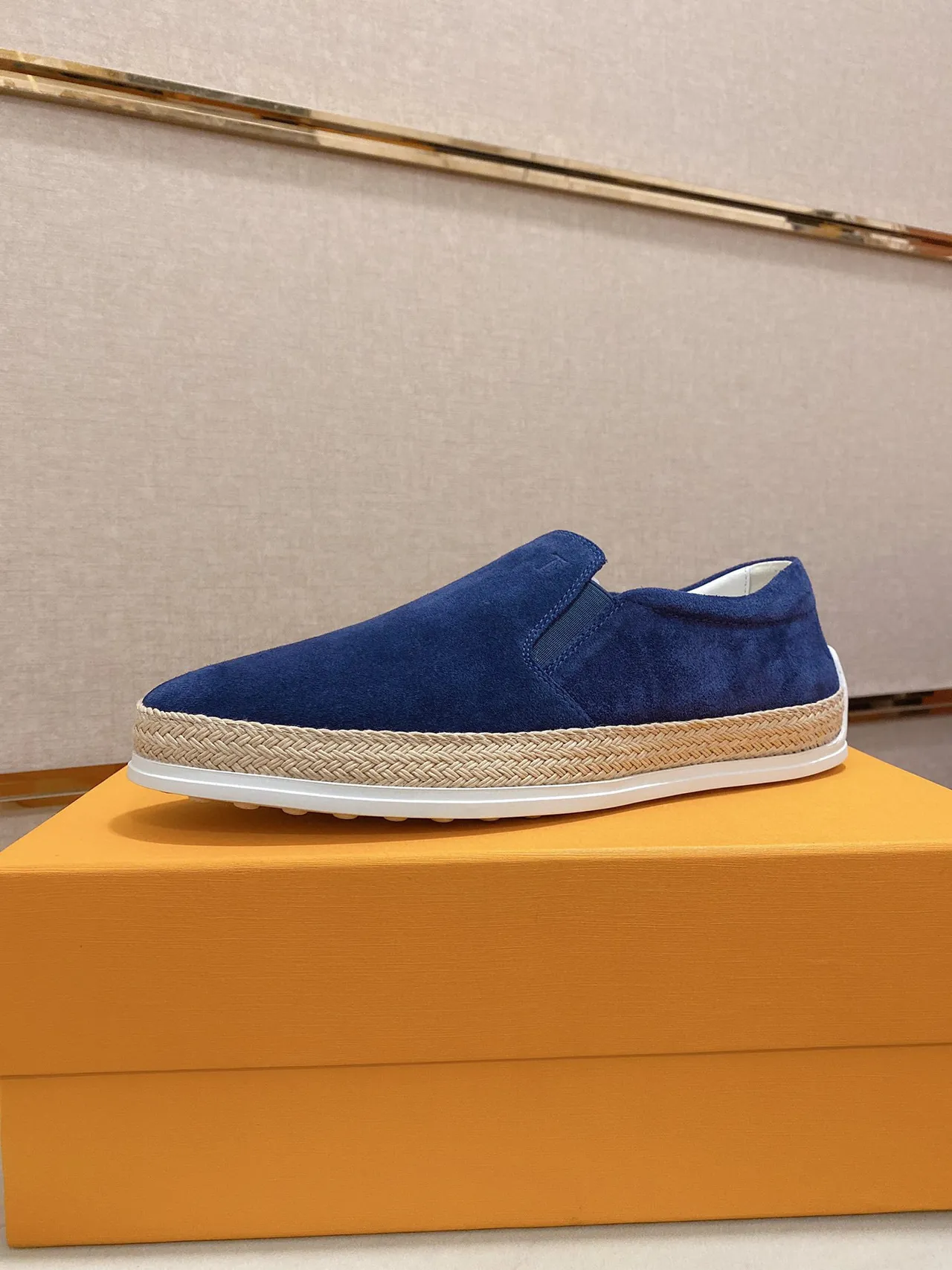 Blue Beige Suede Upper Espadrille Sole Boat Shoes