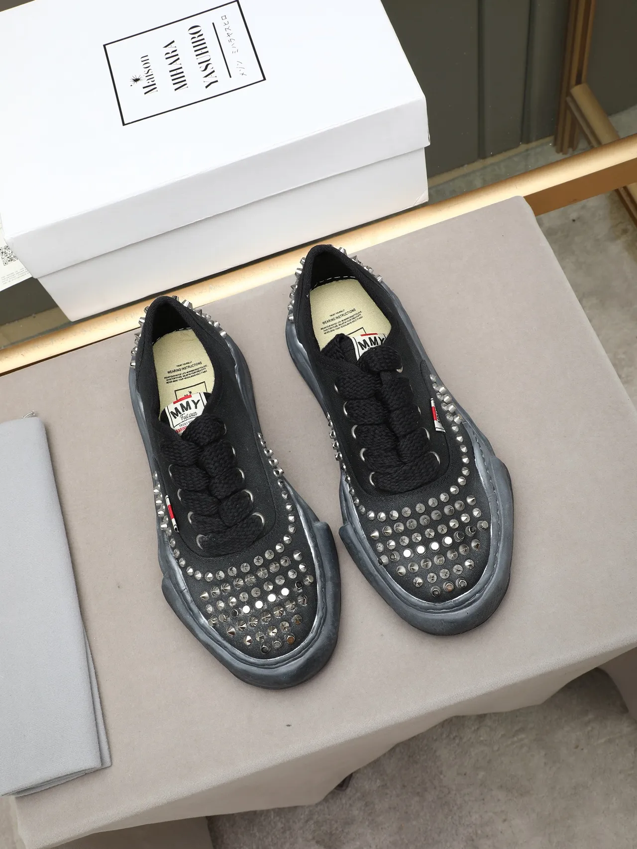 MMY Studded Black Canvas Low-Top Sneakers