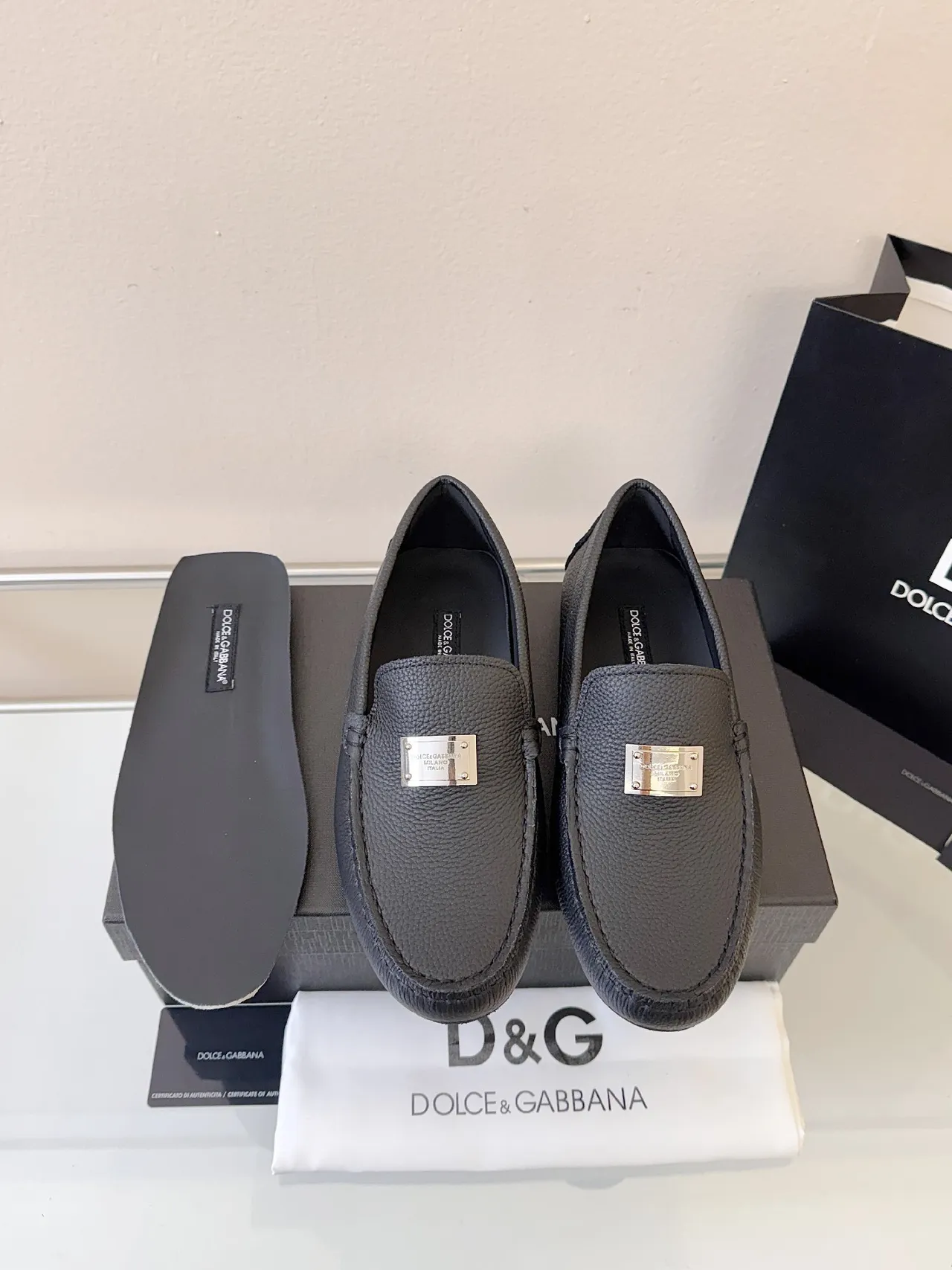 Dolce & Gabbana Portofino Black Pebbled Leather Loafer
