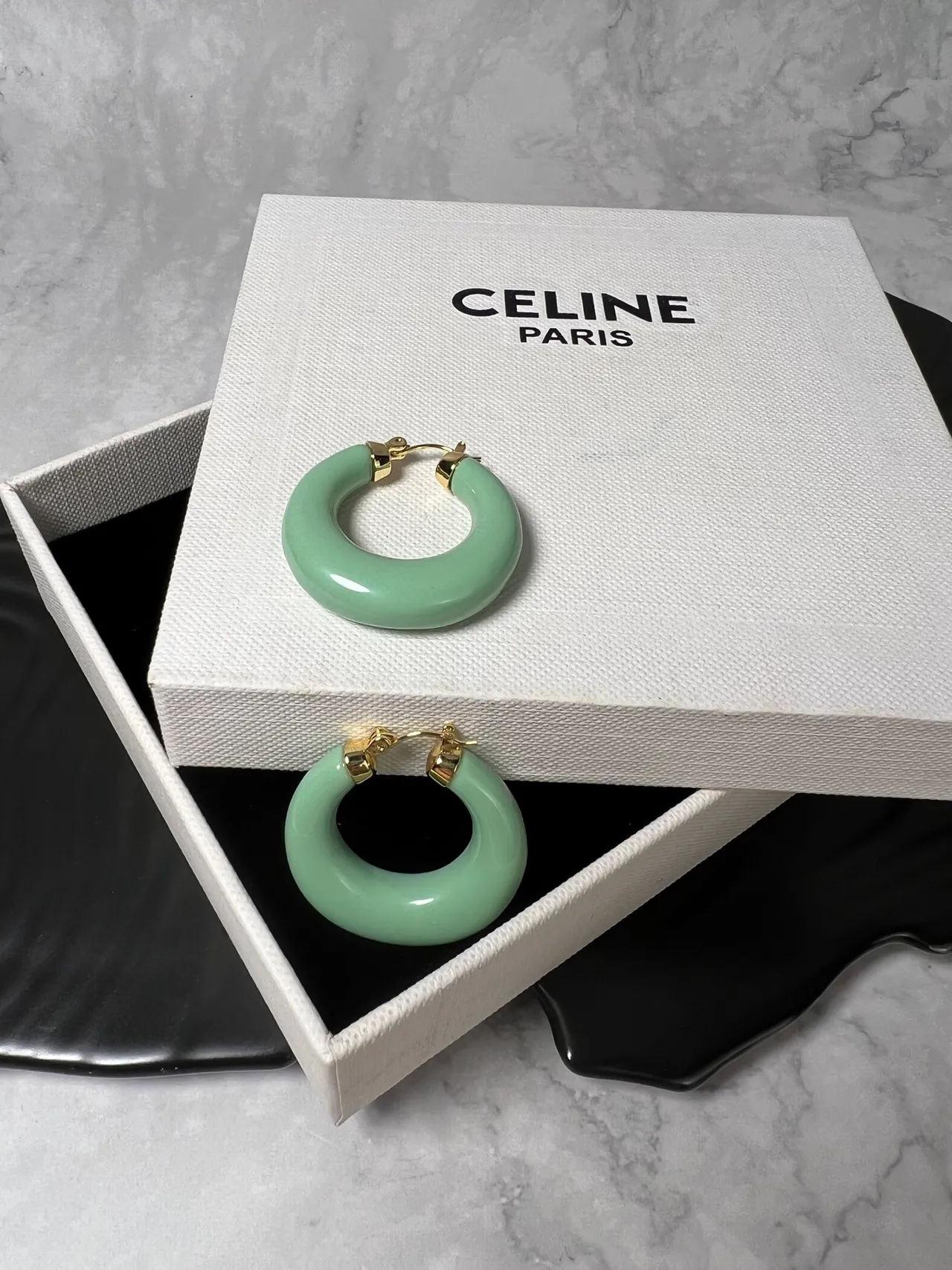 Celine Mint Green Enamel Hoop Earrings