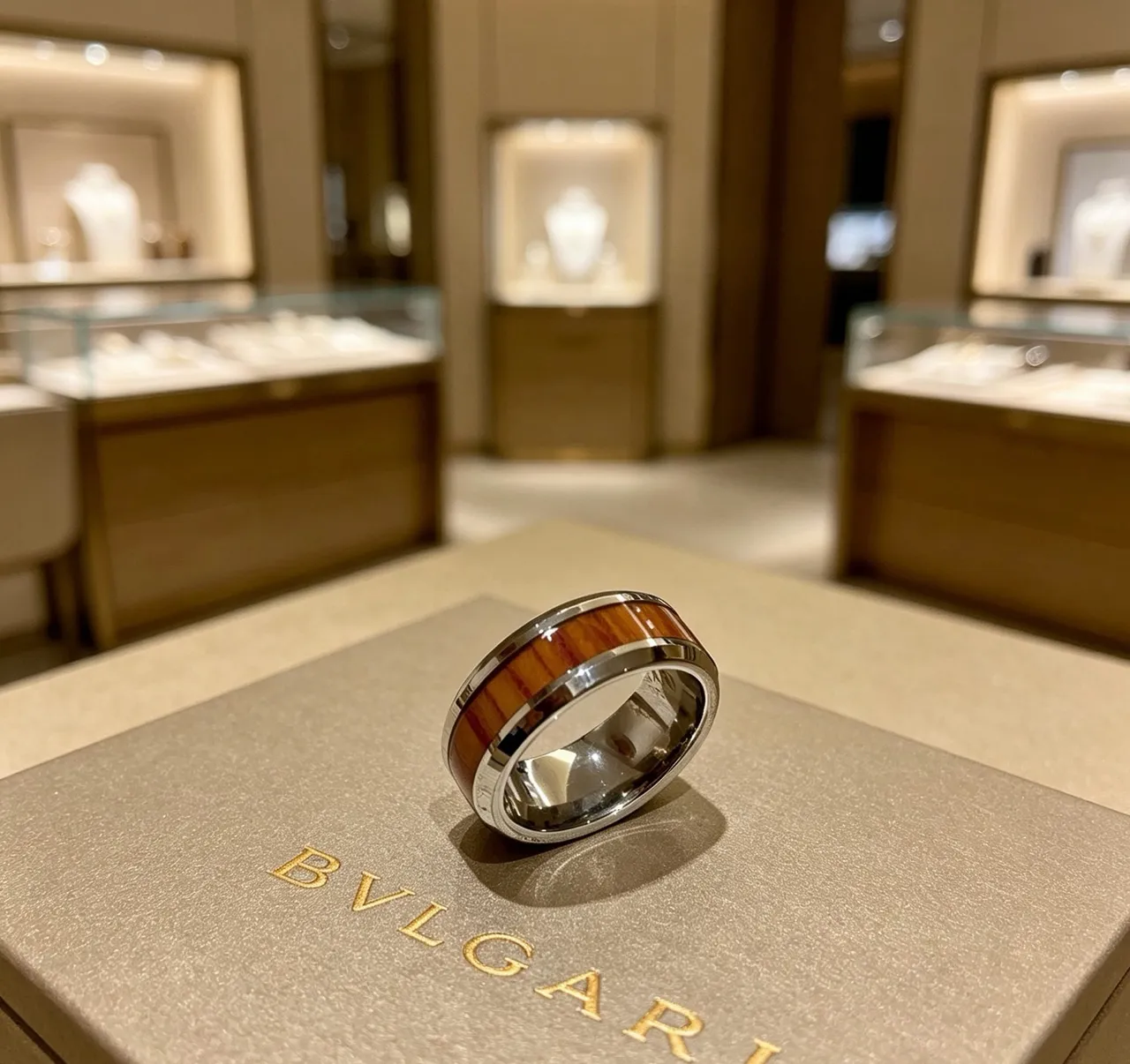 Bvlgari Wood Inlay Wide Band Ring