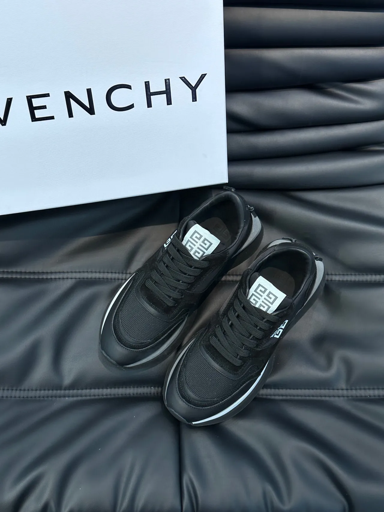Givenchy Black White Platform Sole Mixed-Material Upper Chunky Sneakers