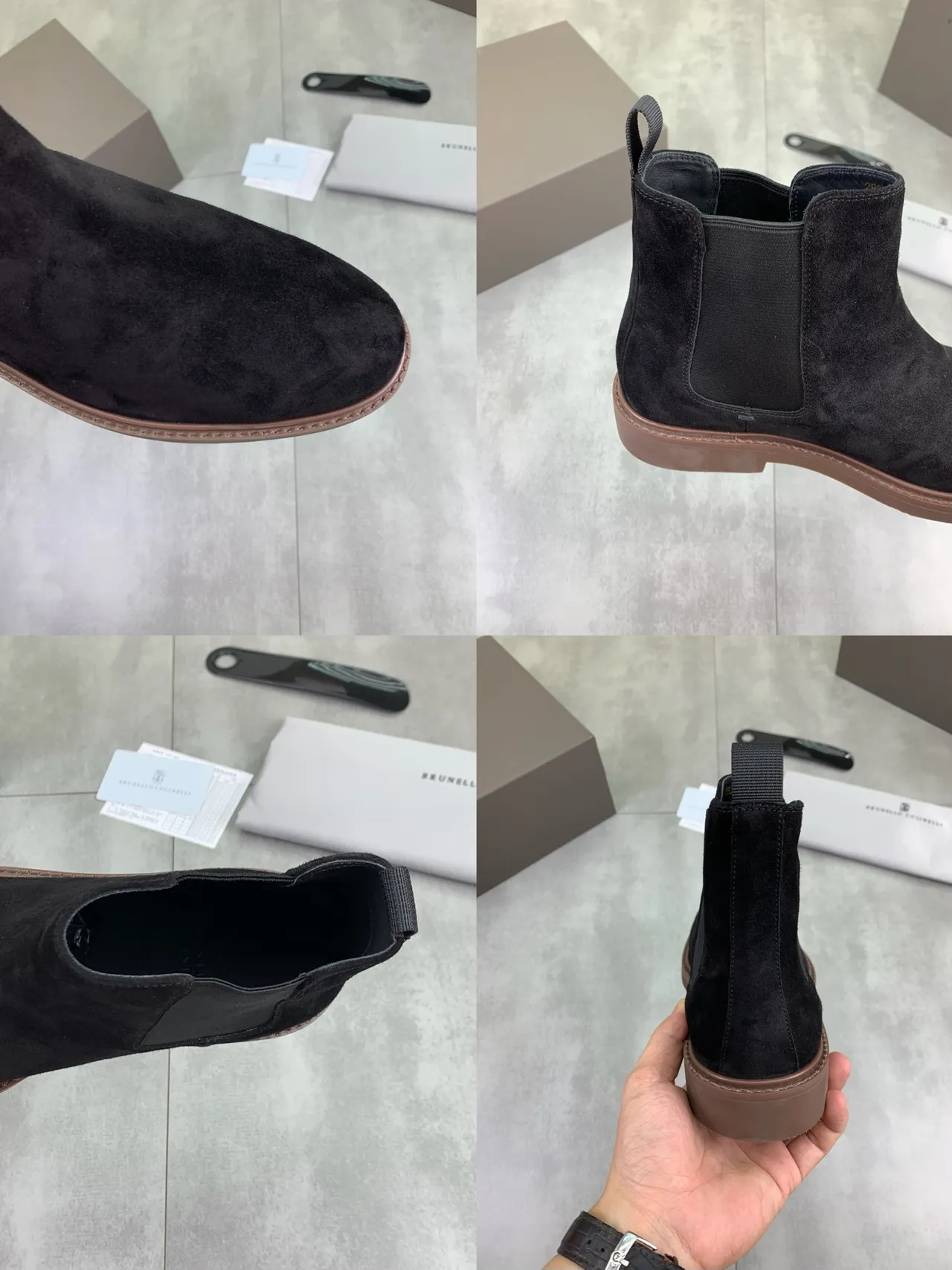 Brunello Cucinelli Black Suede Chelsea Boots