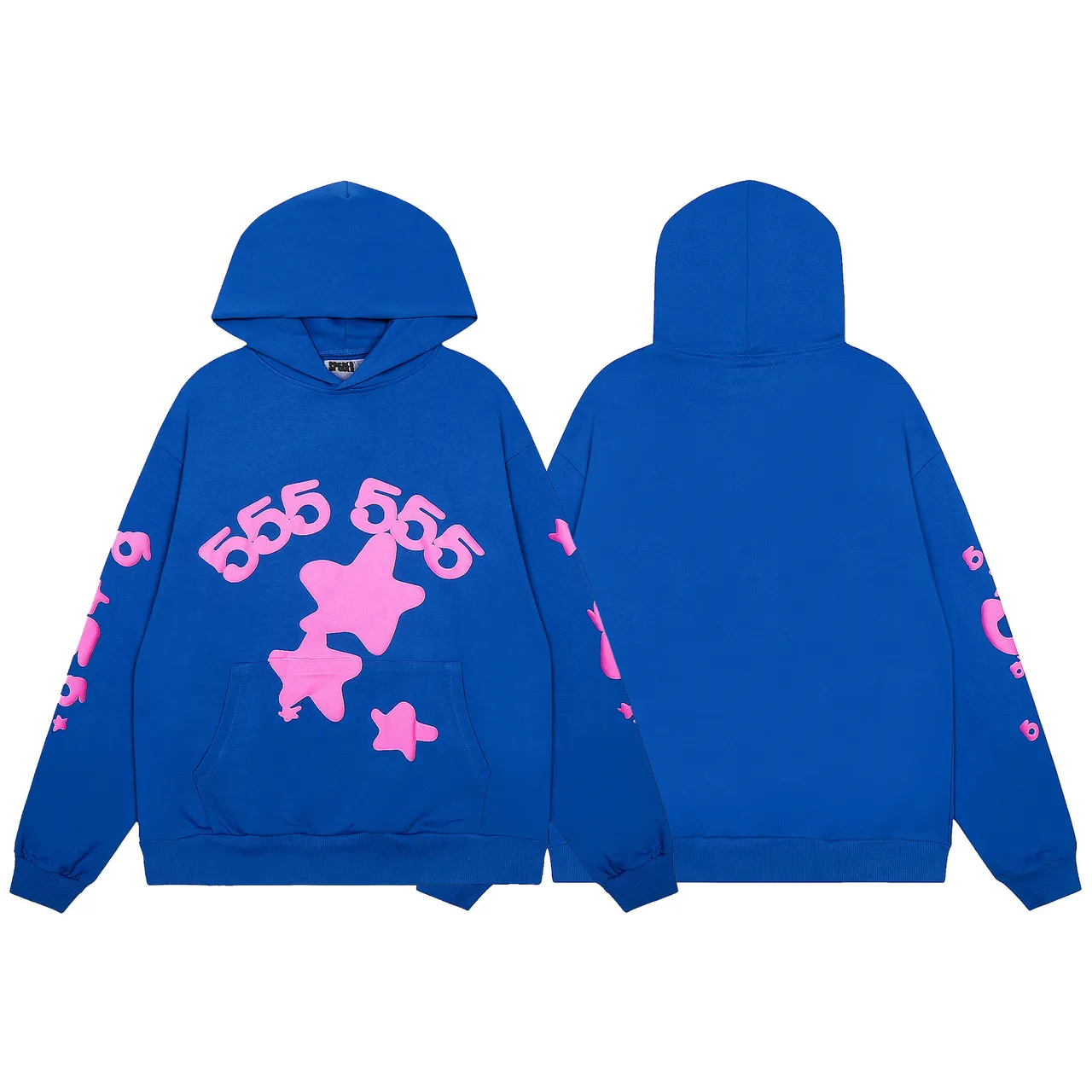 Blue Pink Oversized Hoodie Graphic-Print Joggers Tracksuit