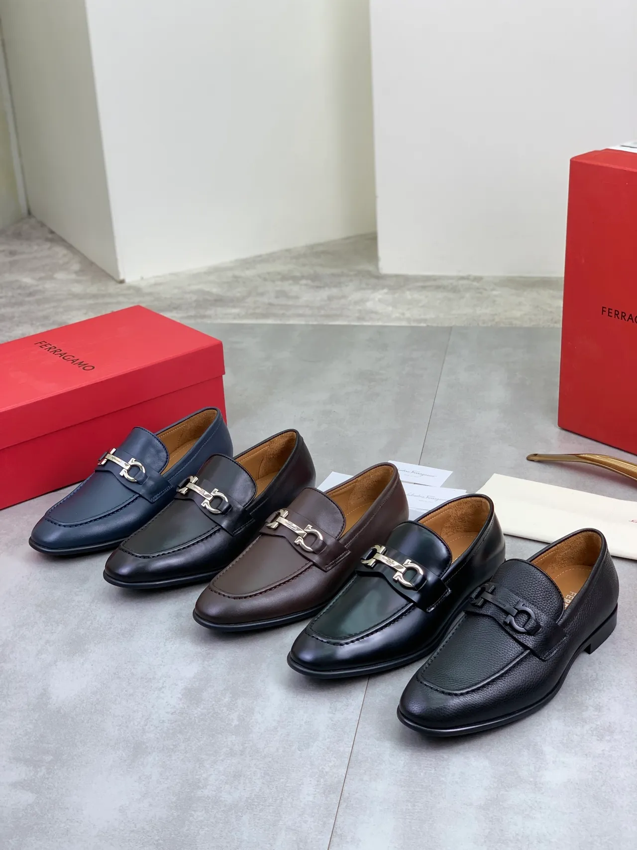 Salvatore Ferragamo Gancini Loafer Navy Leather Loafers