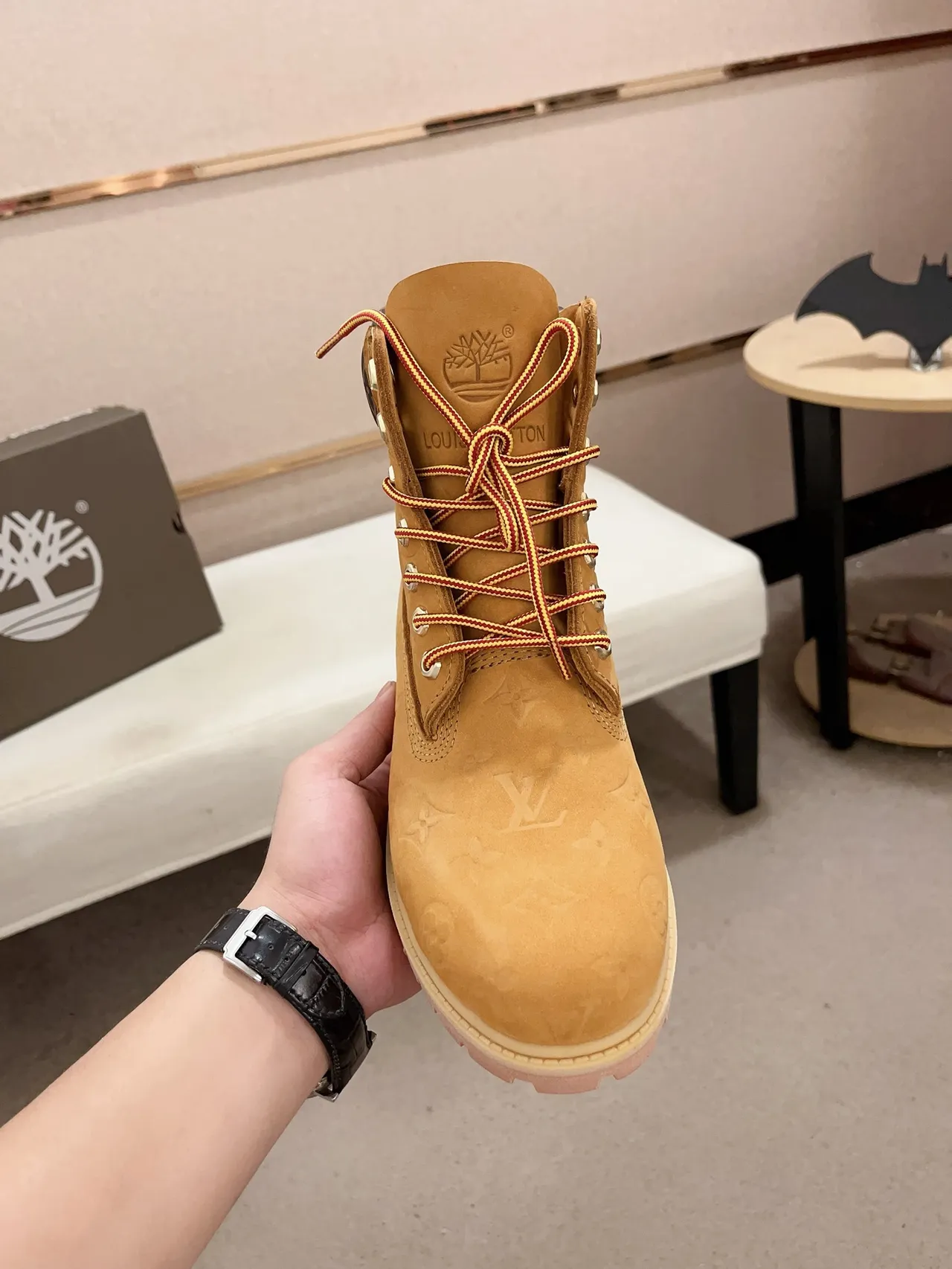 Timberland Premium 6-Inch Monogram Embossed Tan Work Boot