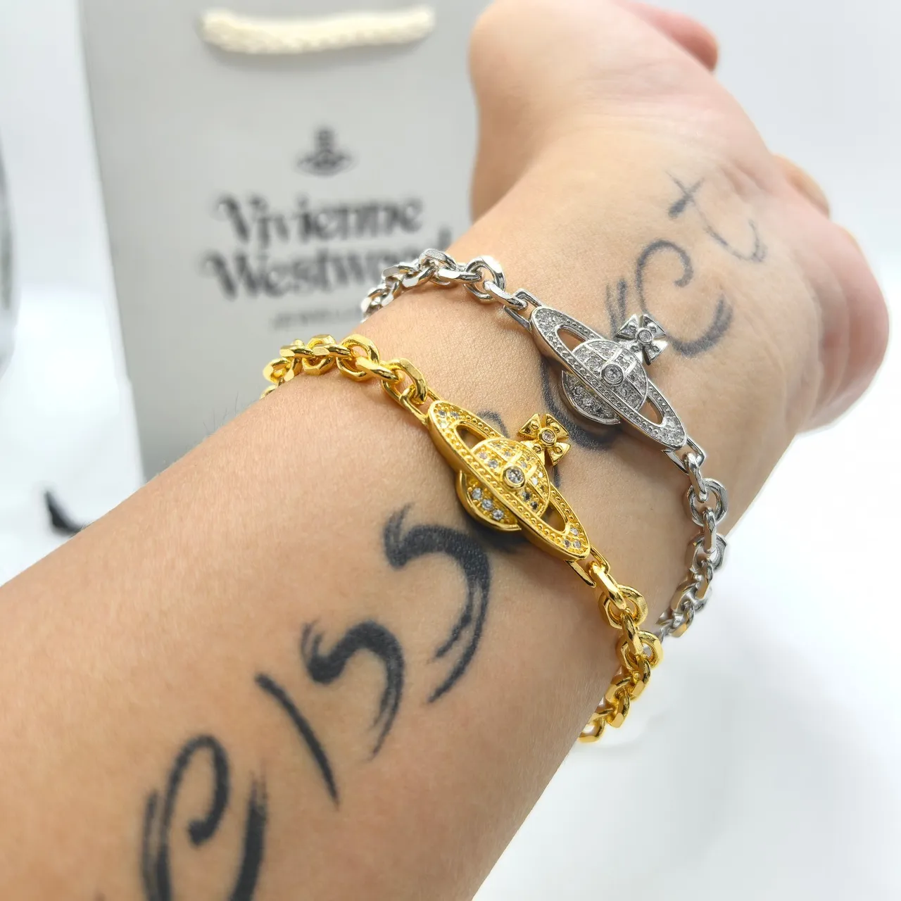 Vivienne Westwood Classic Orb Pavé Crystal Silver Chain Bracelet