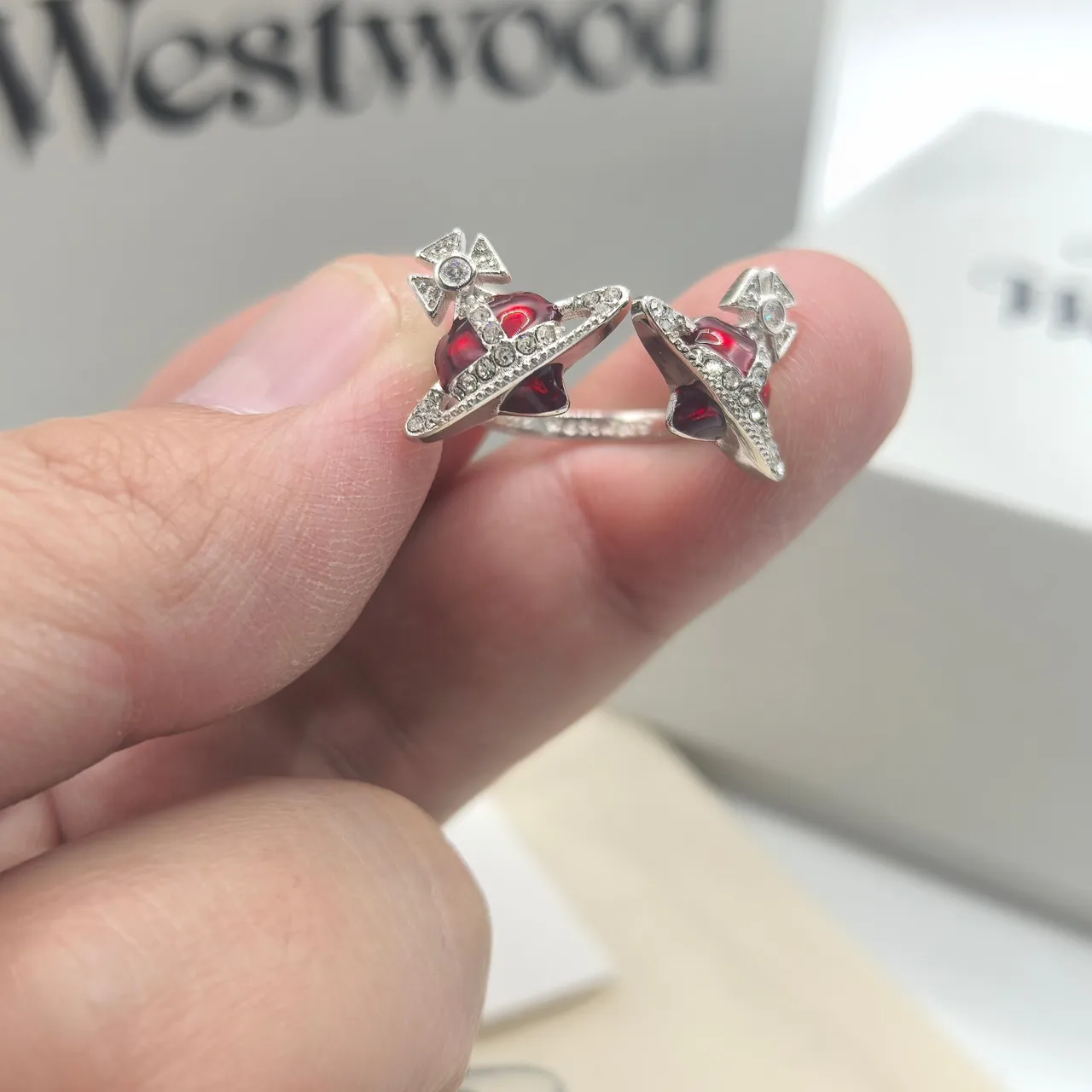 Vivienne Westwood Orb Ring Black Red Motif Pavé Crystal Detailing Ring