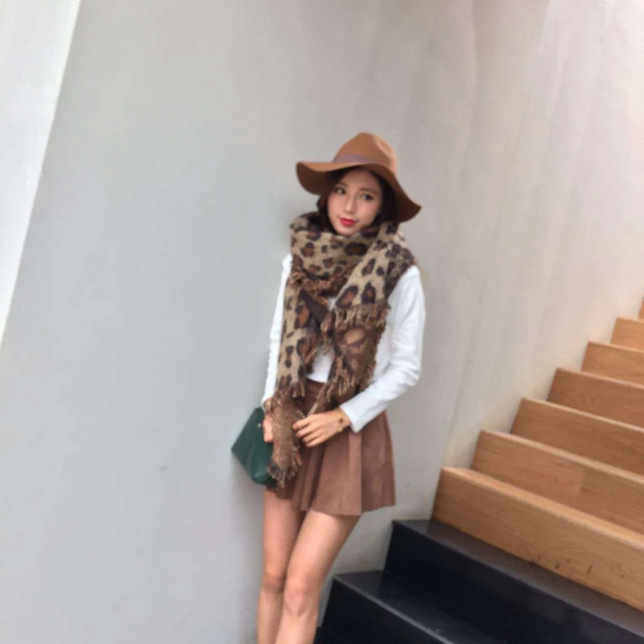 Beige Brown Knitted Leopard Print Scarve