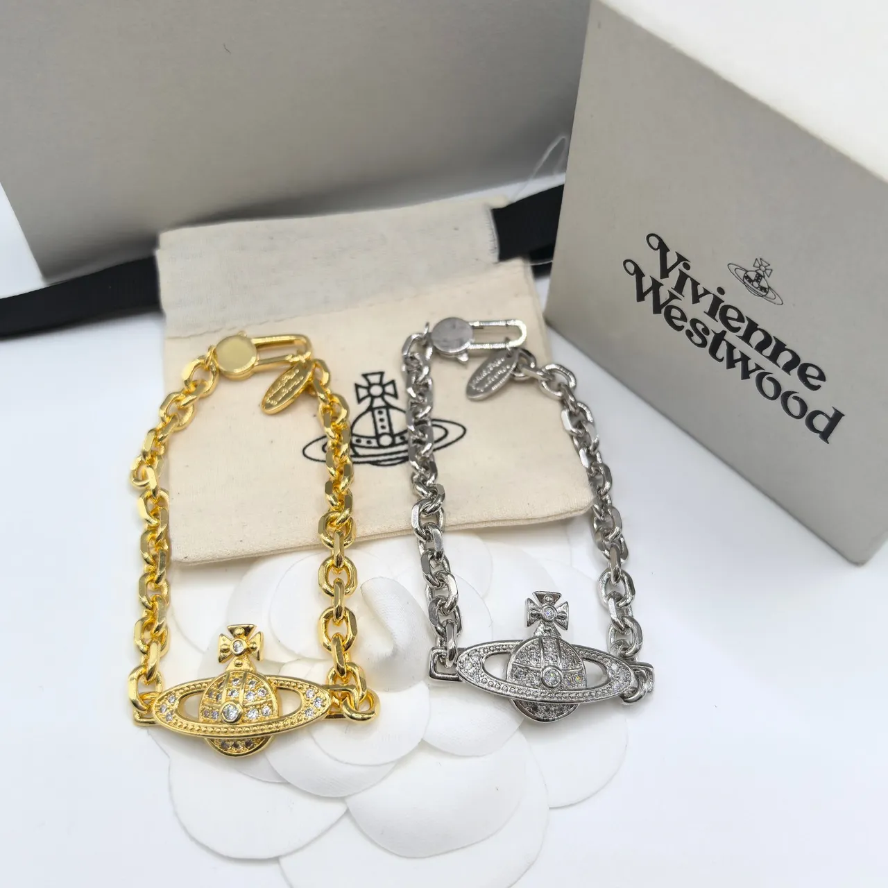 Vivienne Westwood Classic Orb Pavé Crystal Silver Chain Bracelet