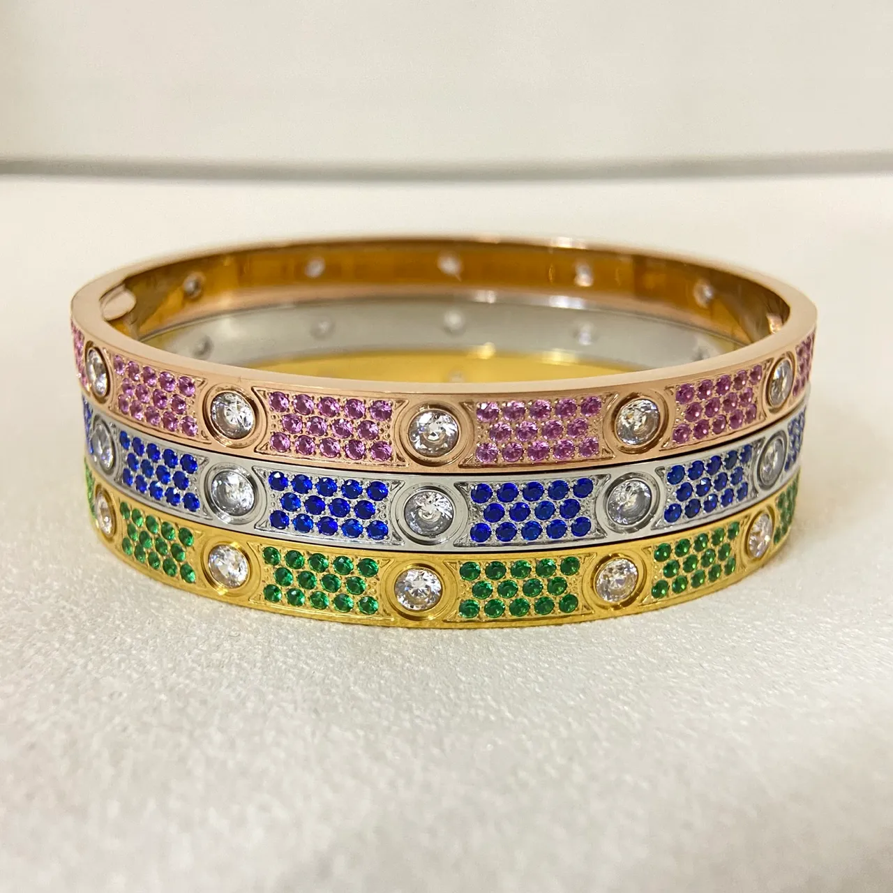 Cartier Juste un Clou Triple Stack Pavé Gemstone Bracelets