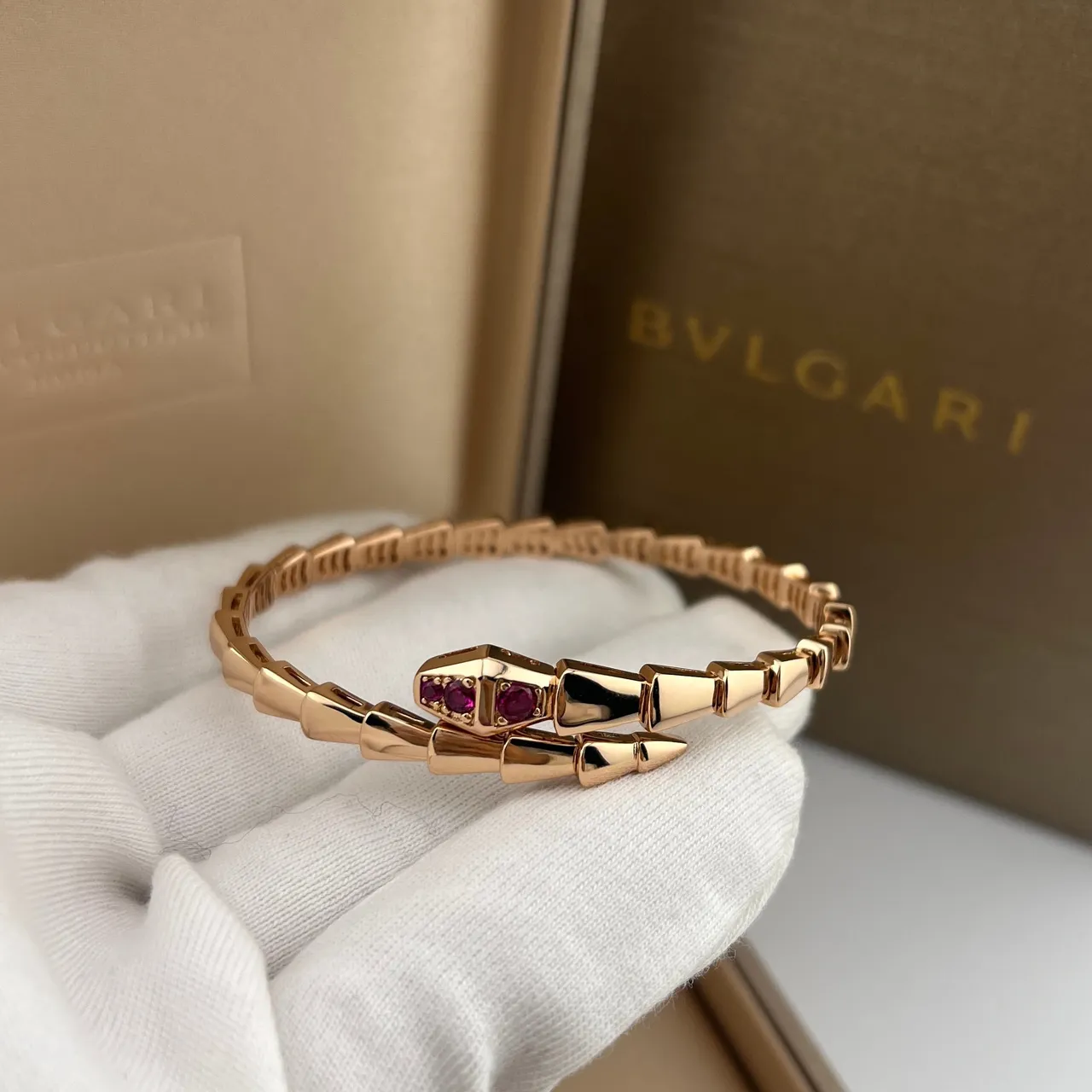 Bvlgari Serpenti Rose Gold Ruby-Eye Snake Bracelet