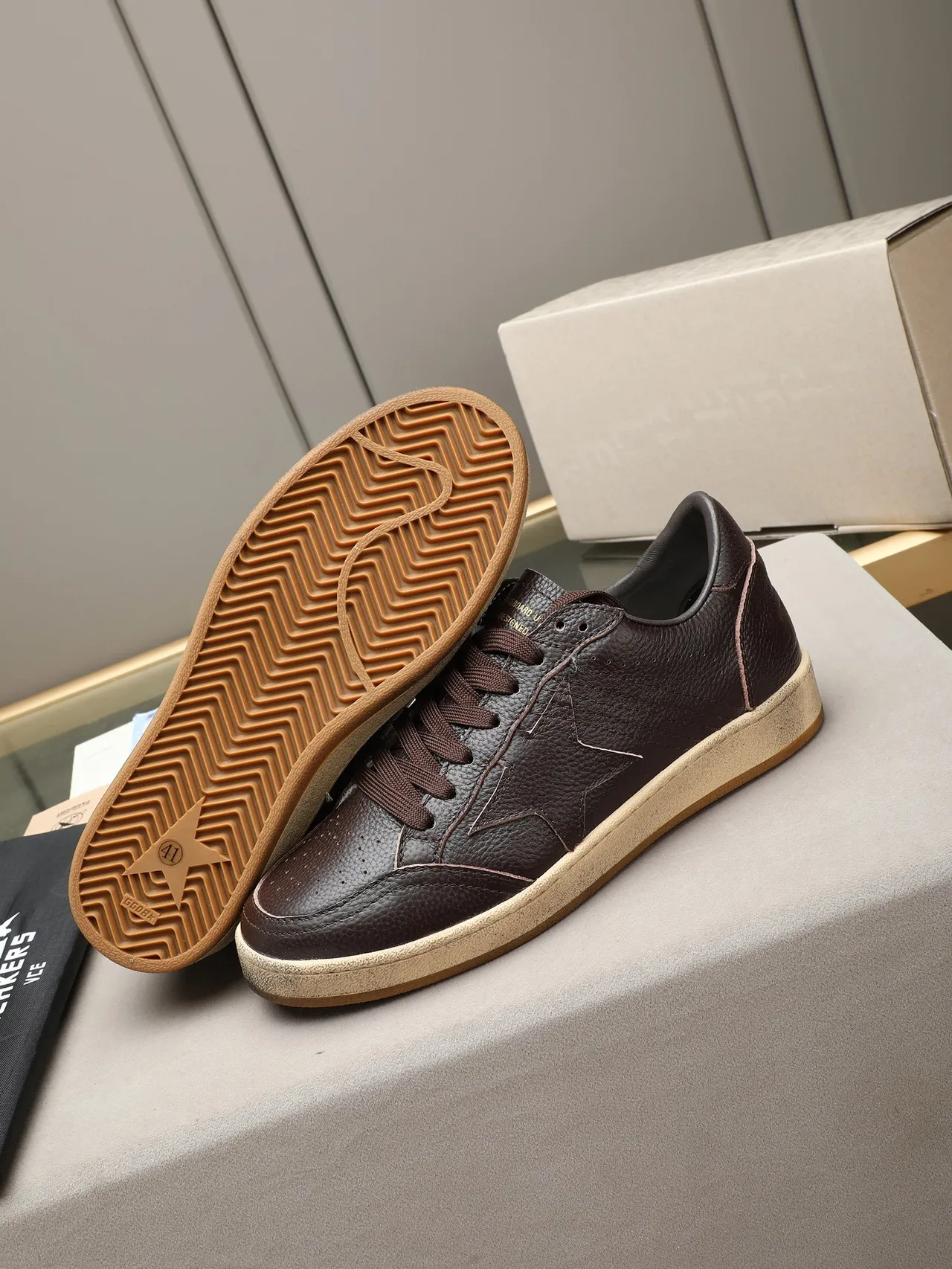 Golden Goose Ball Star Brown Pebbled Leather Lifestyle Sneakers