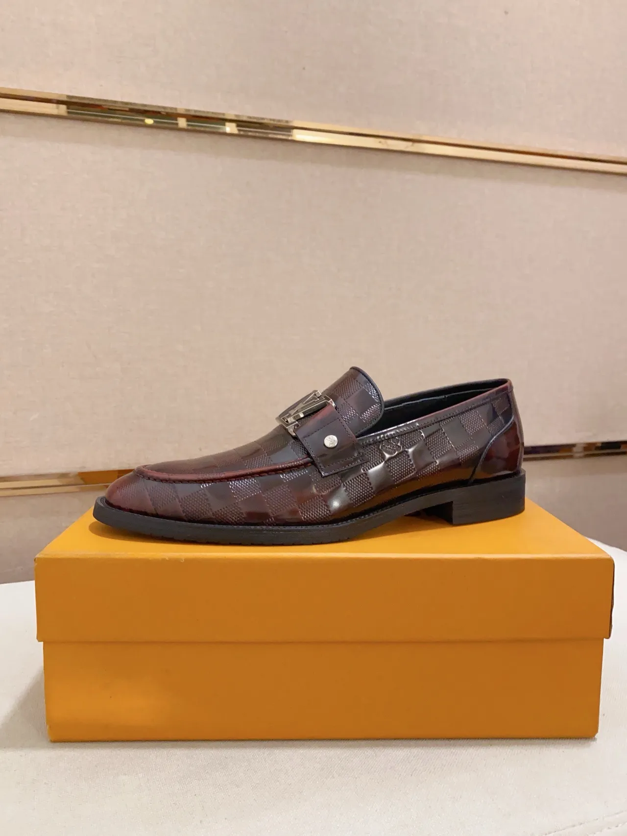 Louis Vuitton Loafer Burgundy Checkered Patent Leather Loafers