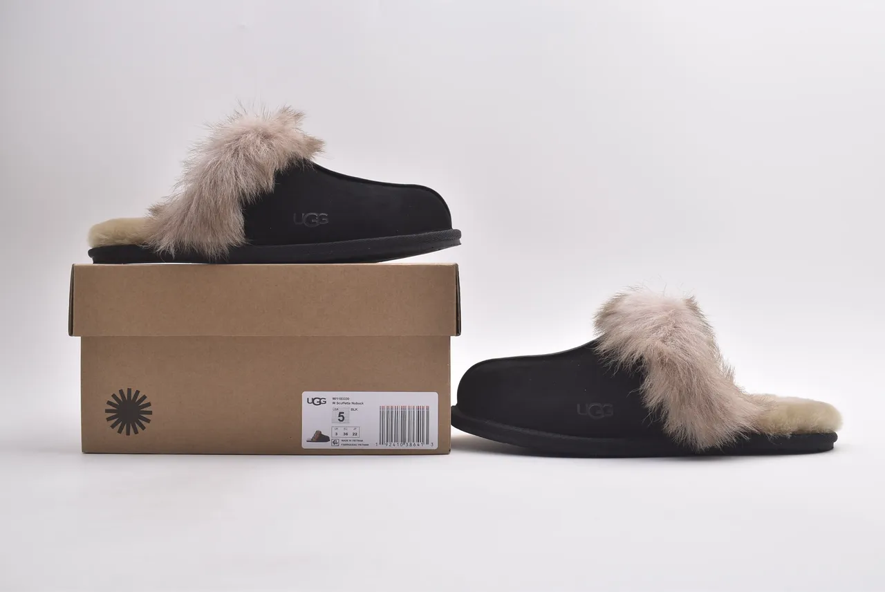 UGG Tasman Black and Beige Shearling Slippers