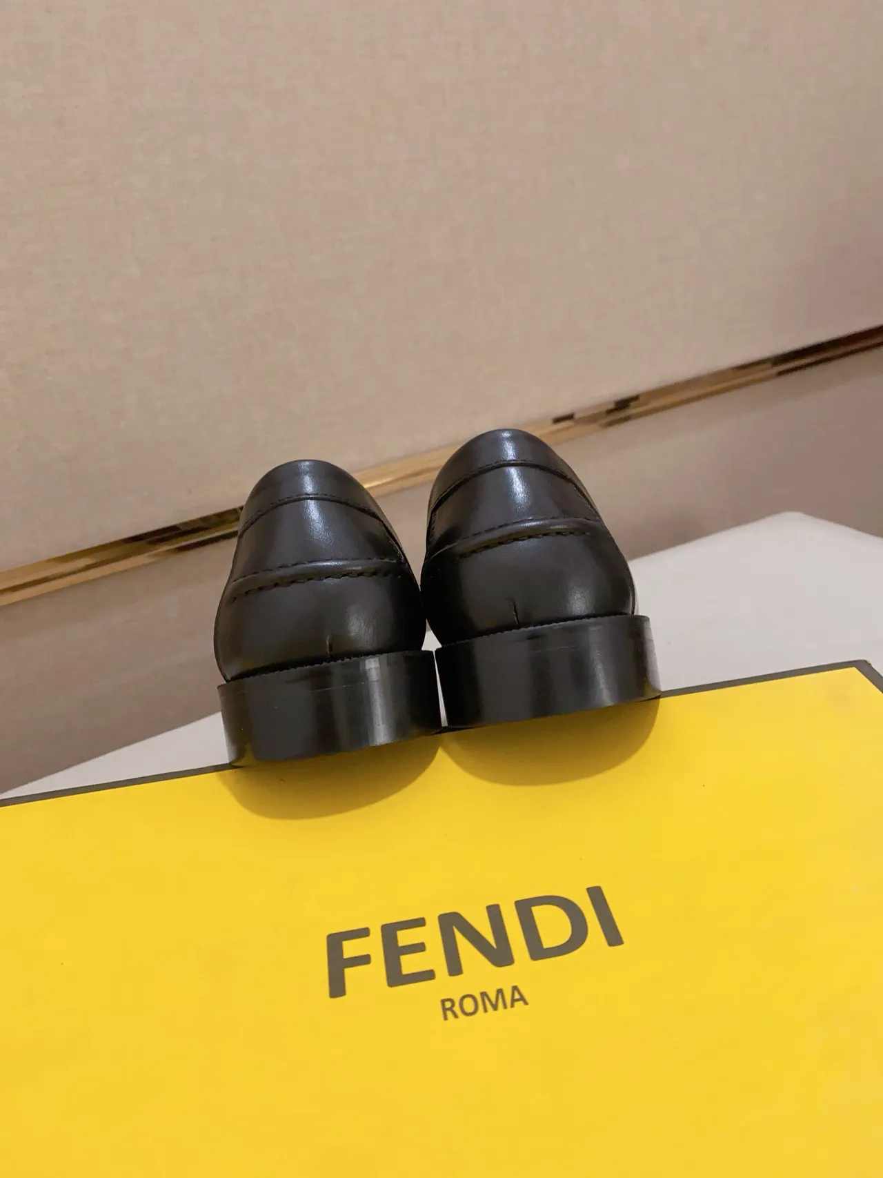 Fendi Black Brown Leather FF Monogram Canvas Loafer