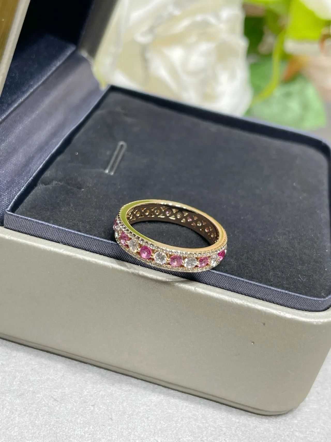 Gold Pink Eternity Band Pavé-Set Ring