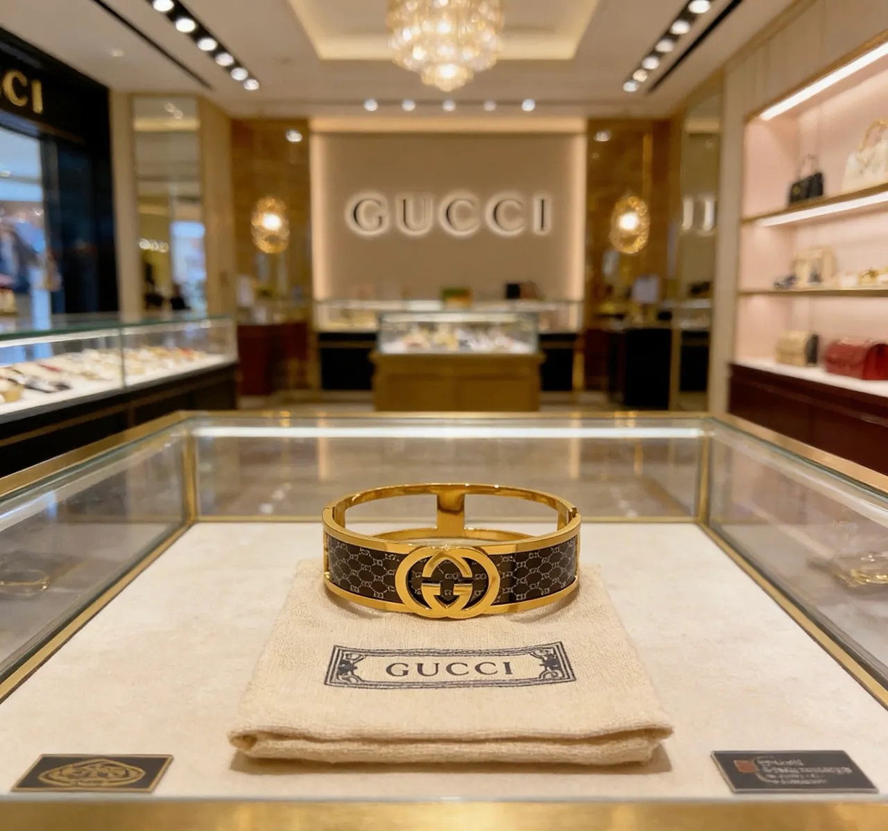 Gucci Interlocking G Monogram Black Enamel Gold-Tone Bracelet