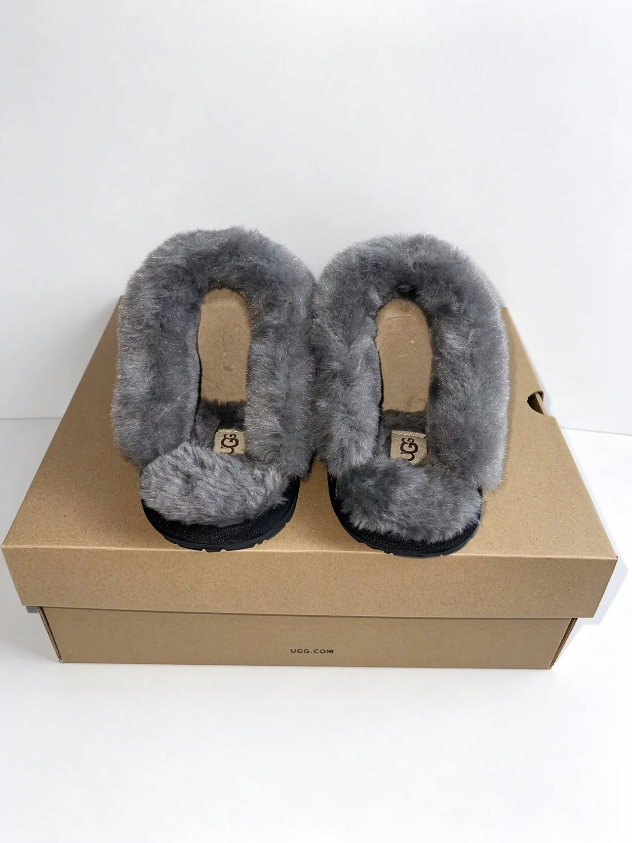 UGG Tasman Black and Gray Plush-Lined Slipper