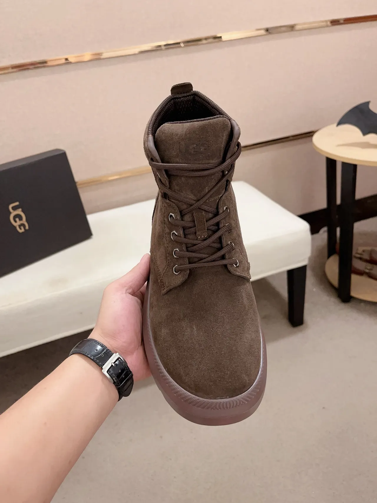 UGG Tasman Brown Beige Suede Upper Lace-Up Work Boots