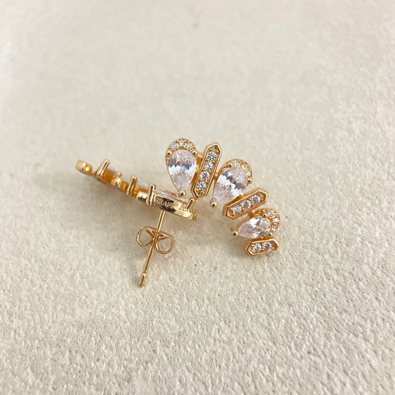 Gold Silver Multi-Tiered Pear-Cut Stone Earrings