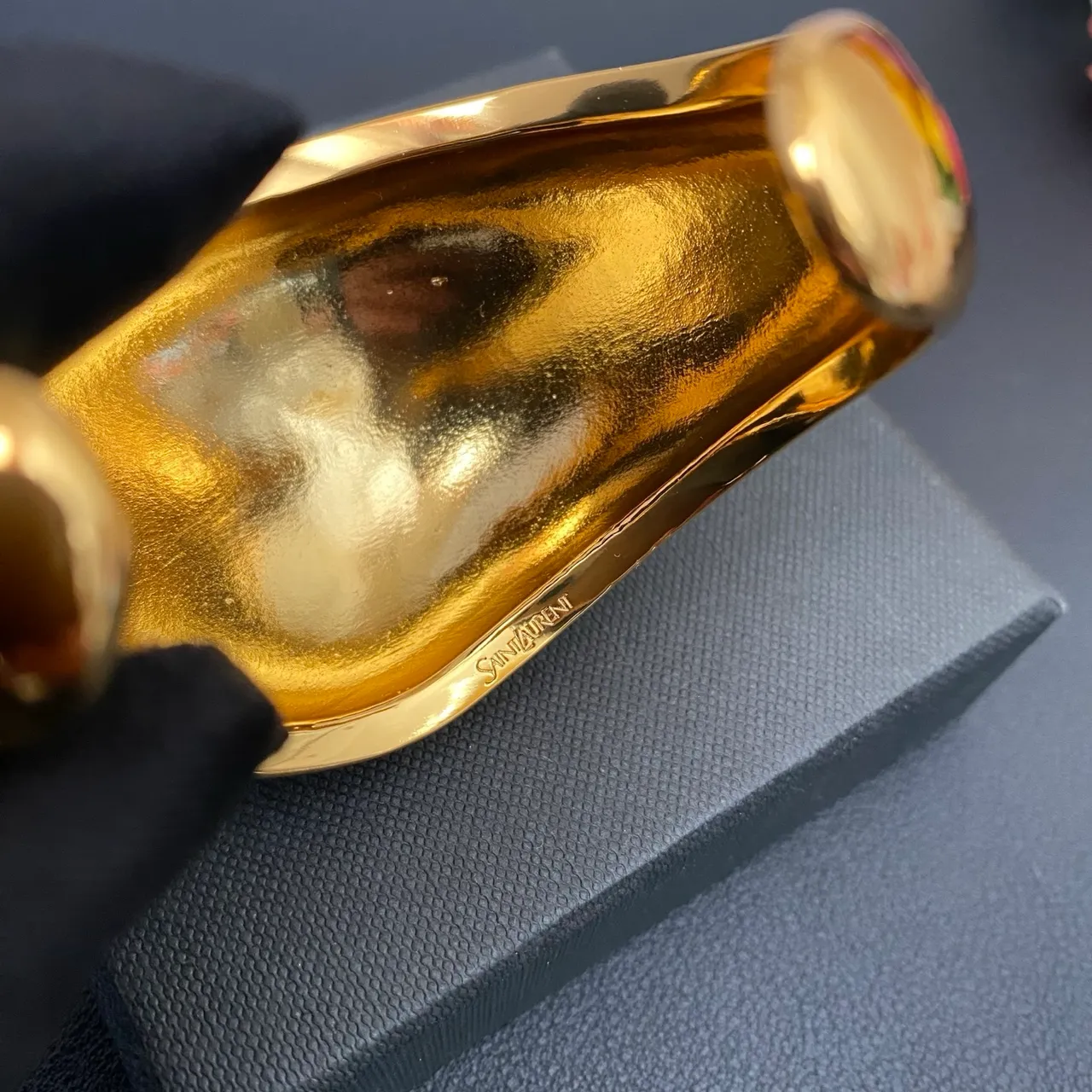 Saint Laurent Wide High-Polish Gold Cuff Bracelet