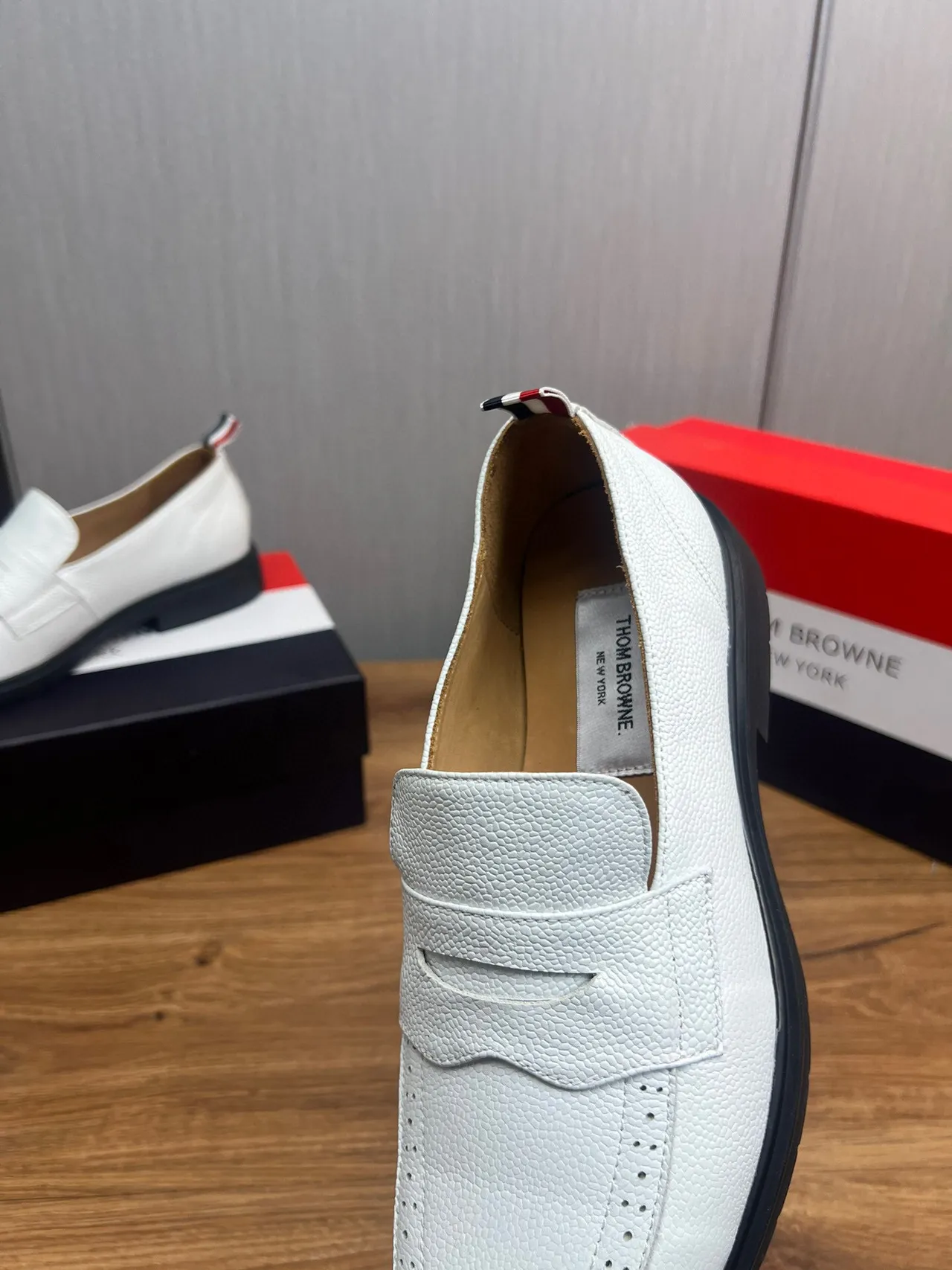 Thom Browne Penny Loafer White Textured Leather Loafers