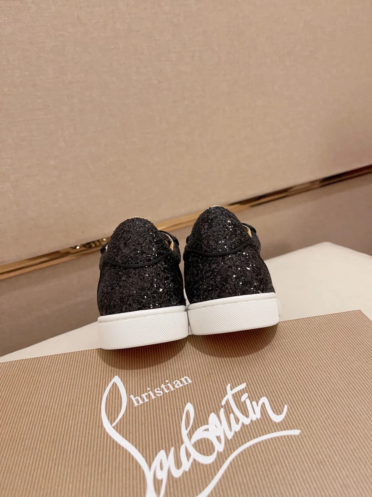 Christian Louboutin Black White Glitter Upper Studded Toe Cap Lifestyle Sneakers