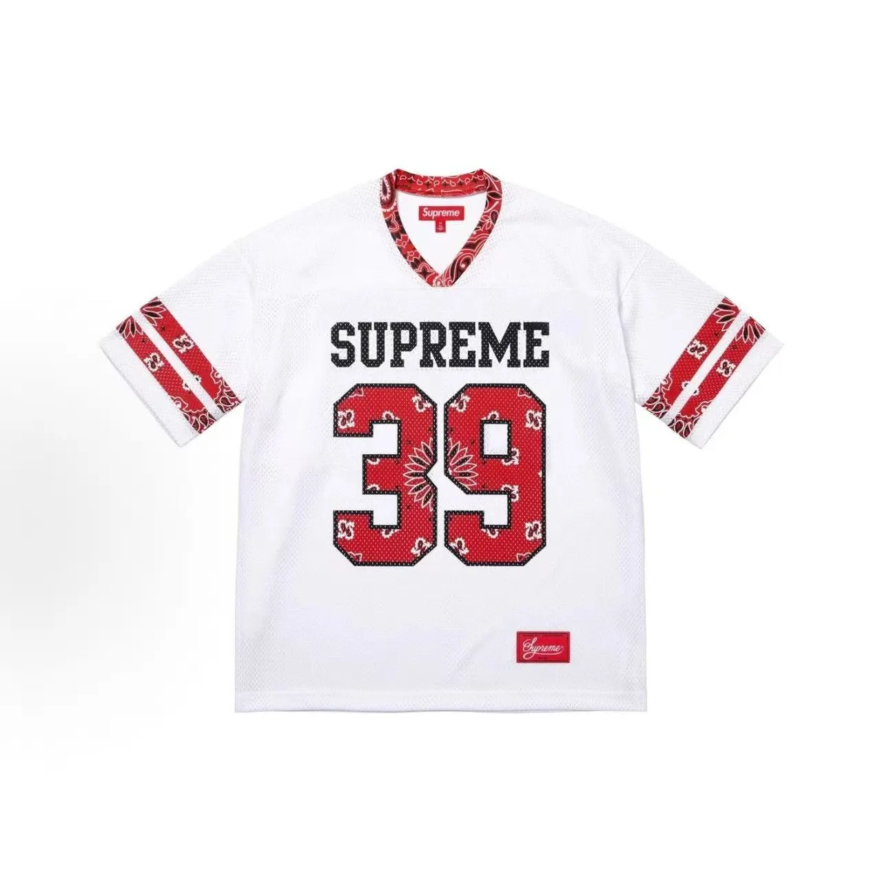 Supreme Football White Red Mesh Fabric V-Neck Jersey