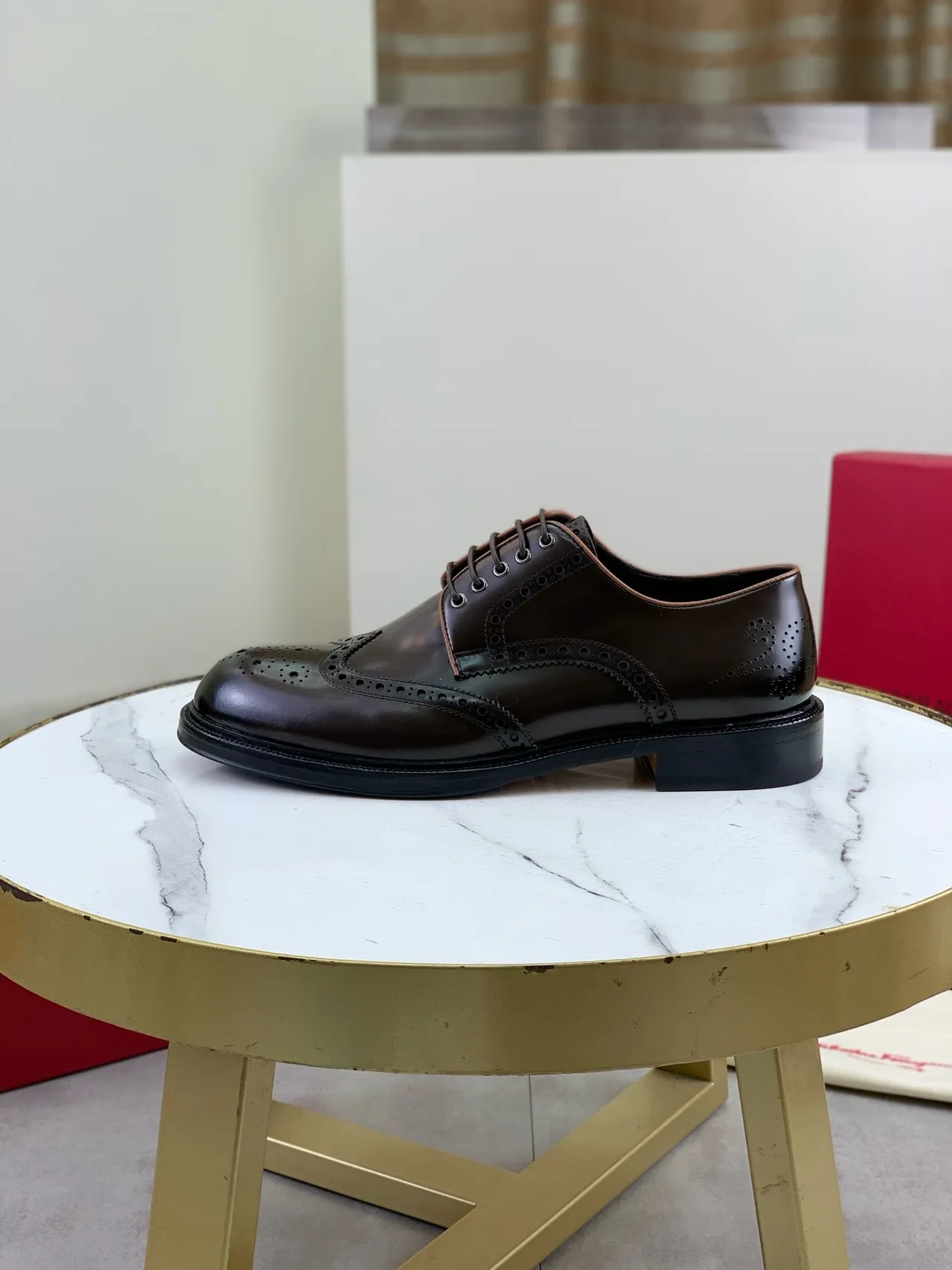 Salvatore Ferragamo Full-Brogue Wingtip Brown Leather Brogues