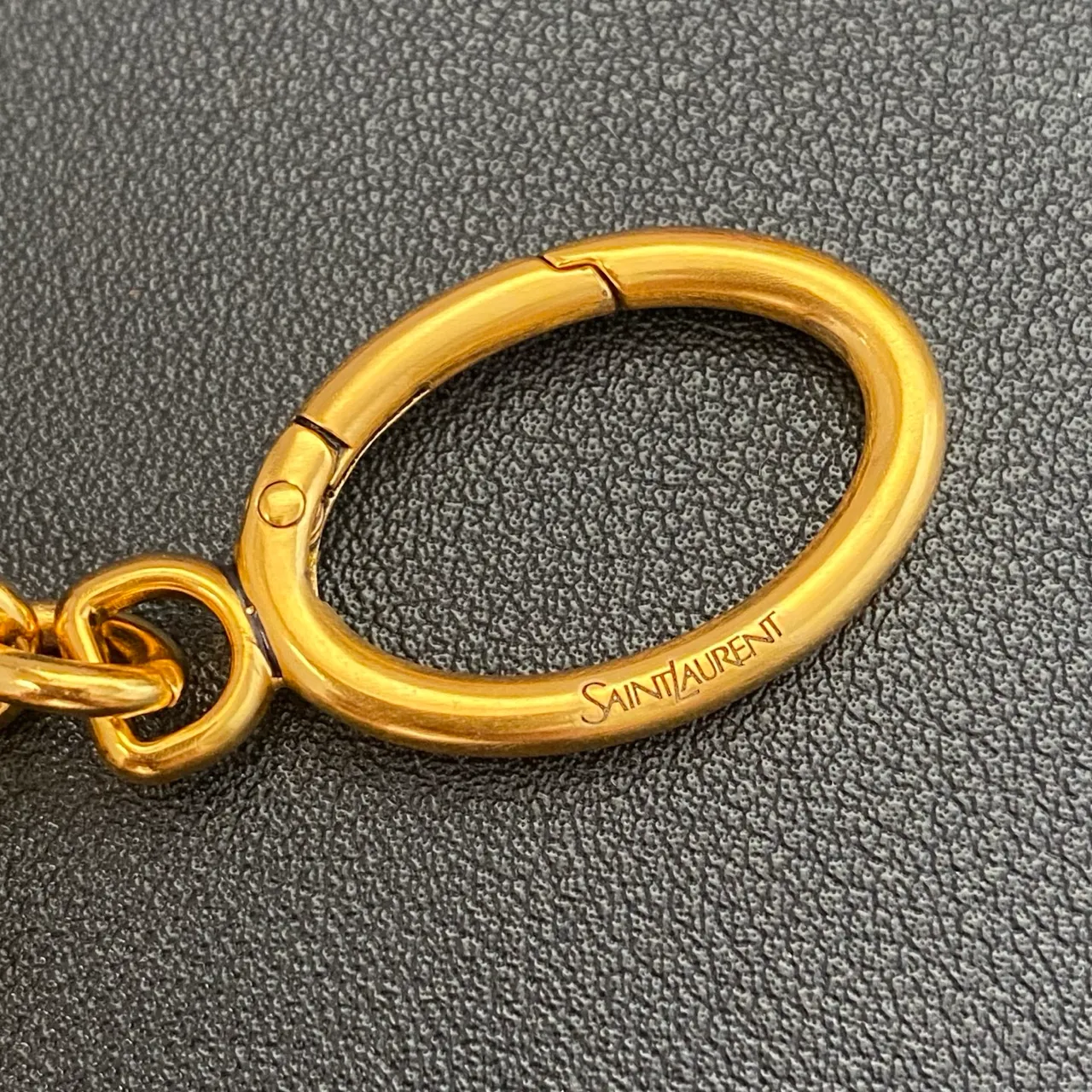 Saint Laurent Monogram Heart Charm Gold Brown Metal Brooch