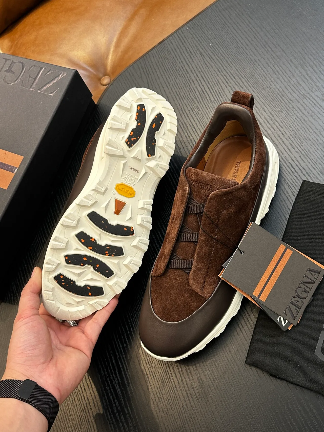 Zegna Brown Suede and Leather Slip-On Lifestyle Sneaker