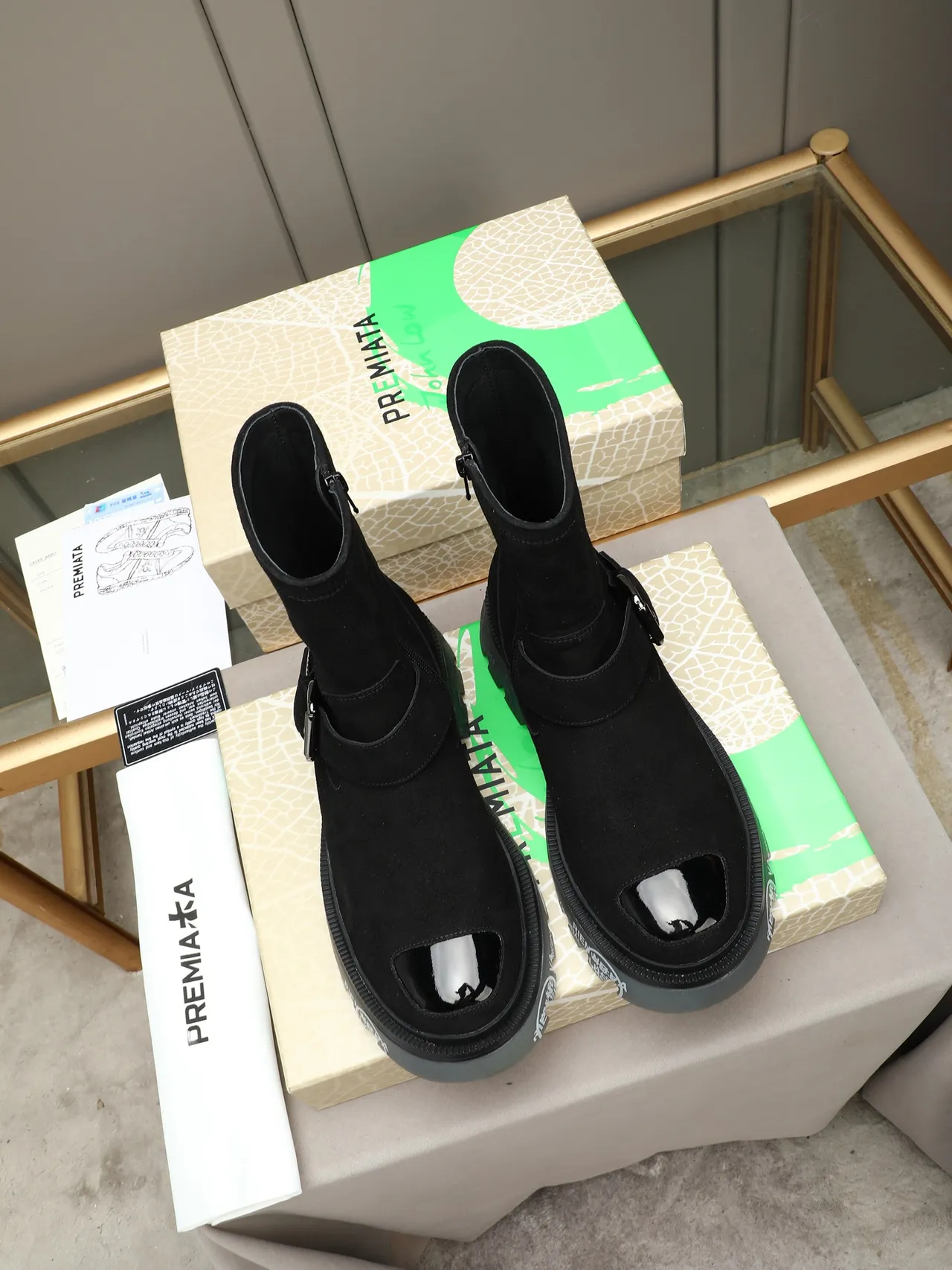Premiata Rien Ne Va Plus Black Suede Buckle Strap Ankle Boot